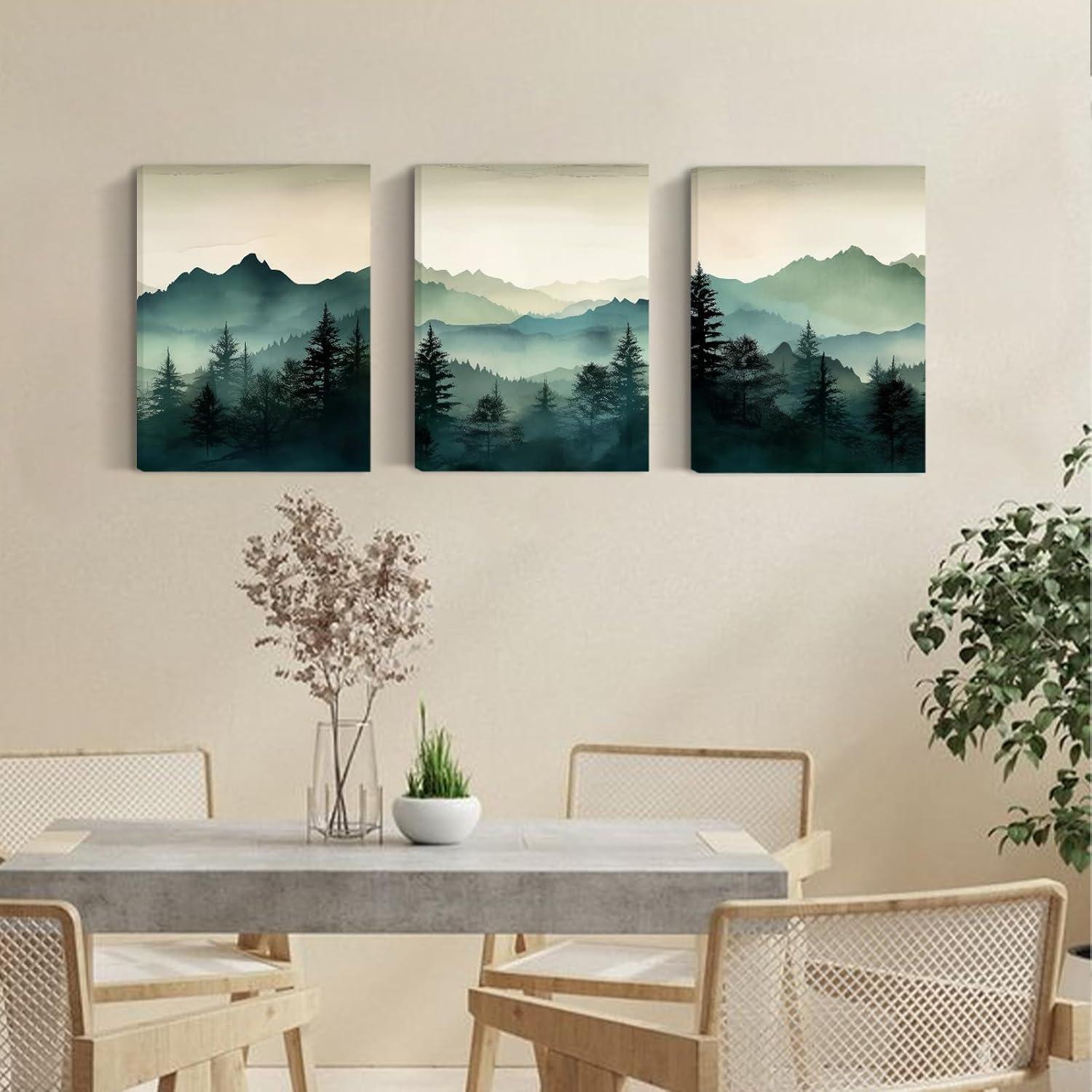 Wall Art for Living Room Modern Wall Decor for Bedroom Office Decor Abstract Mountain Forest Landscapes Ink Painting 3 Piece Framed Canvas Art Prints Ready to Hang Wall Pictures Home Decor