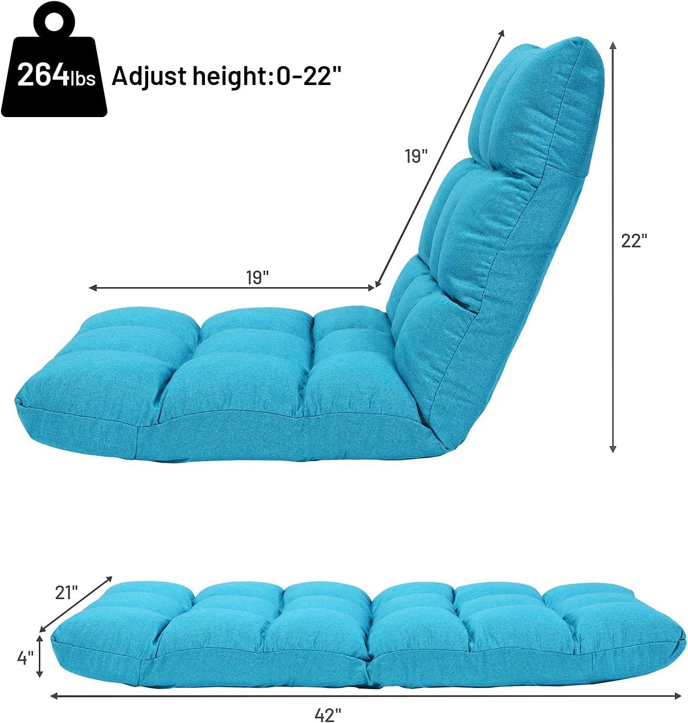 Giantex Adjustable Floor Gaming Sofa Chair w/14-Position, Cushioned Folding Lazy Reclinerw/High Resilience Sponge, Sleeper Bed Couch Recliner(Peacock Blue)