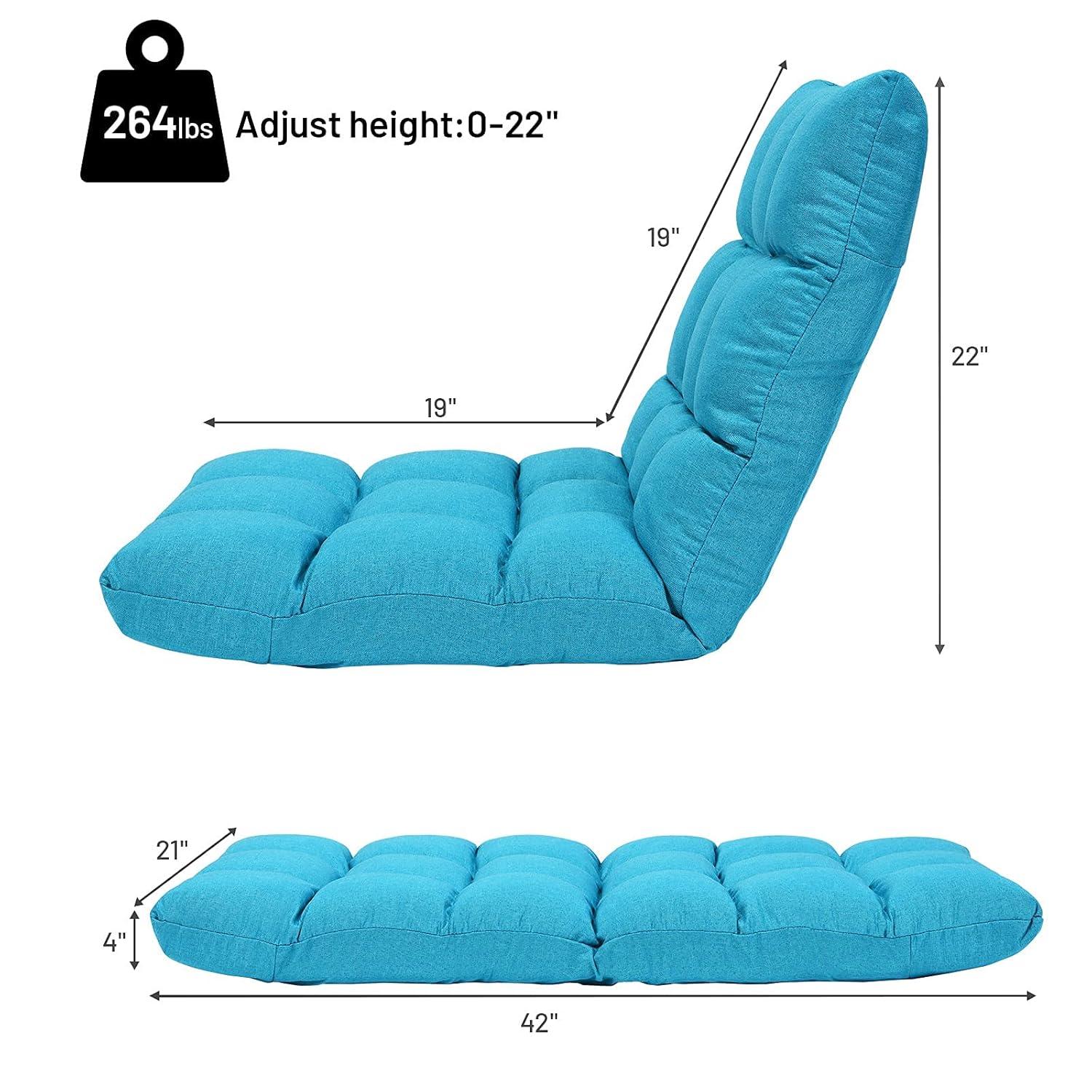 Giantex Adjustable Floor Gaming Sofa Chair w/14-Position, Cushioned Folding Lazy Reclinerw/High Resilience Sponge, Sleeper Bed Couch Recliner(Peacock Blue)