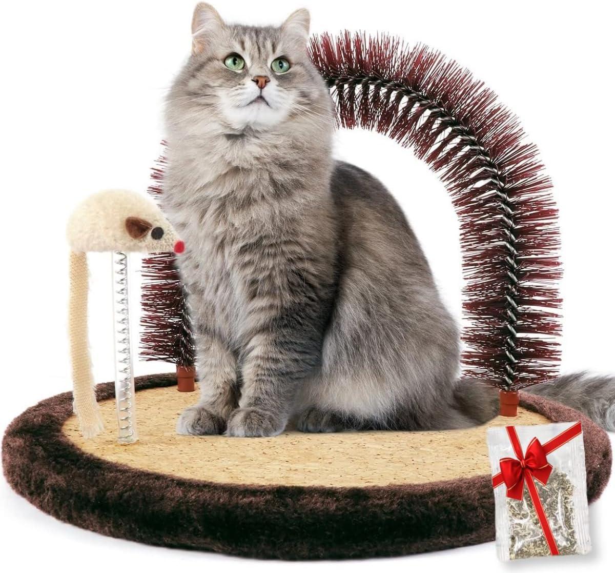 Large Cork and Plush Cat Grooming Arch with Scratching Pad