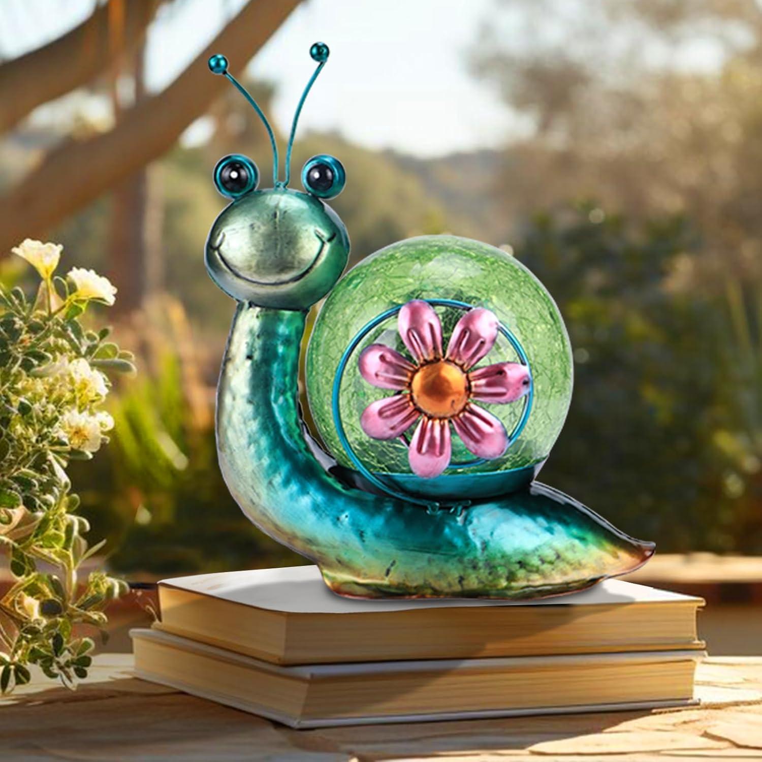 Colorful Glass Snail Solar LED Tabletop Lantern