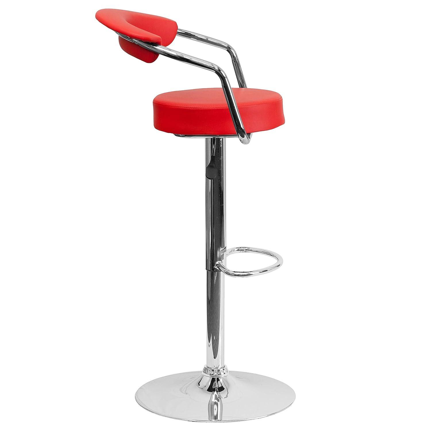 Flash Furniture Taft 2 Pk. Contemporary Red Vinyl Adjustable Height Barstool with Arms and Chrome Base