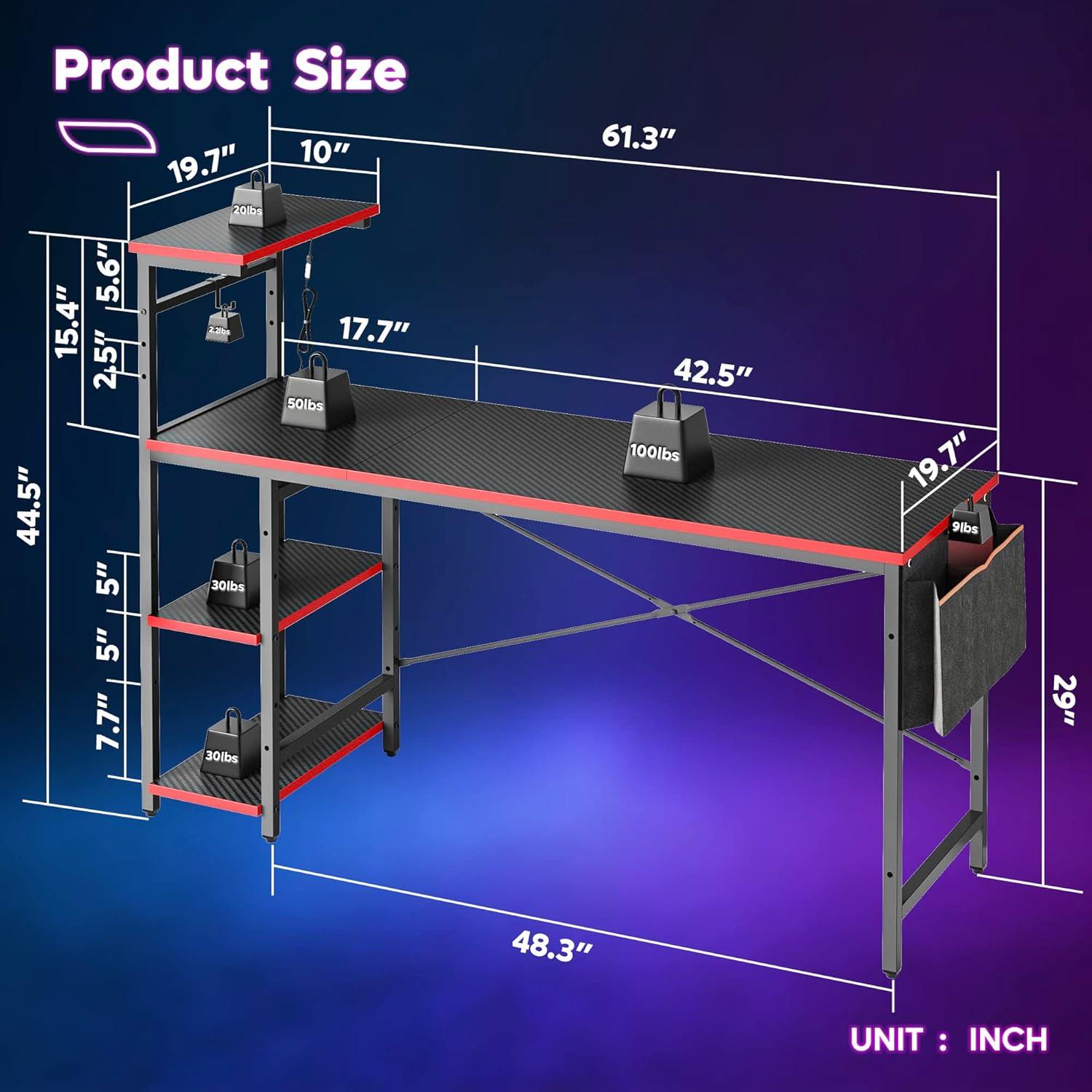 Bestier 61 Inch Retangular Gaming Desk with Shelves