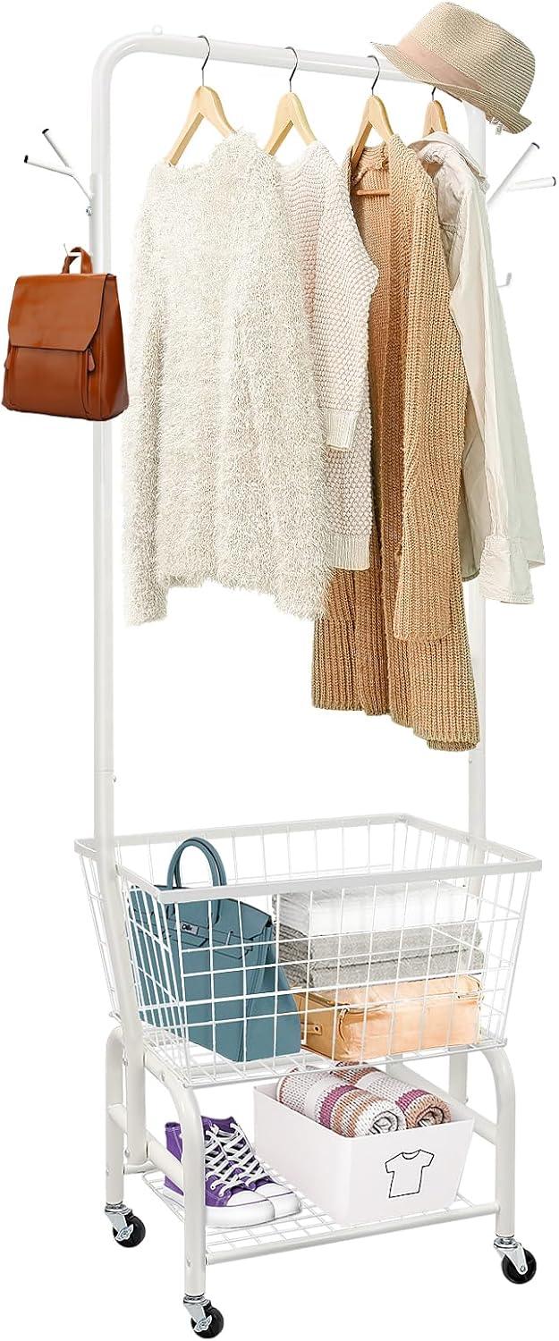 Metal Free Standing Laundry Cart with Wheels