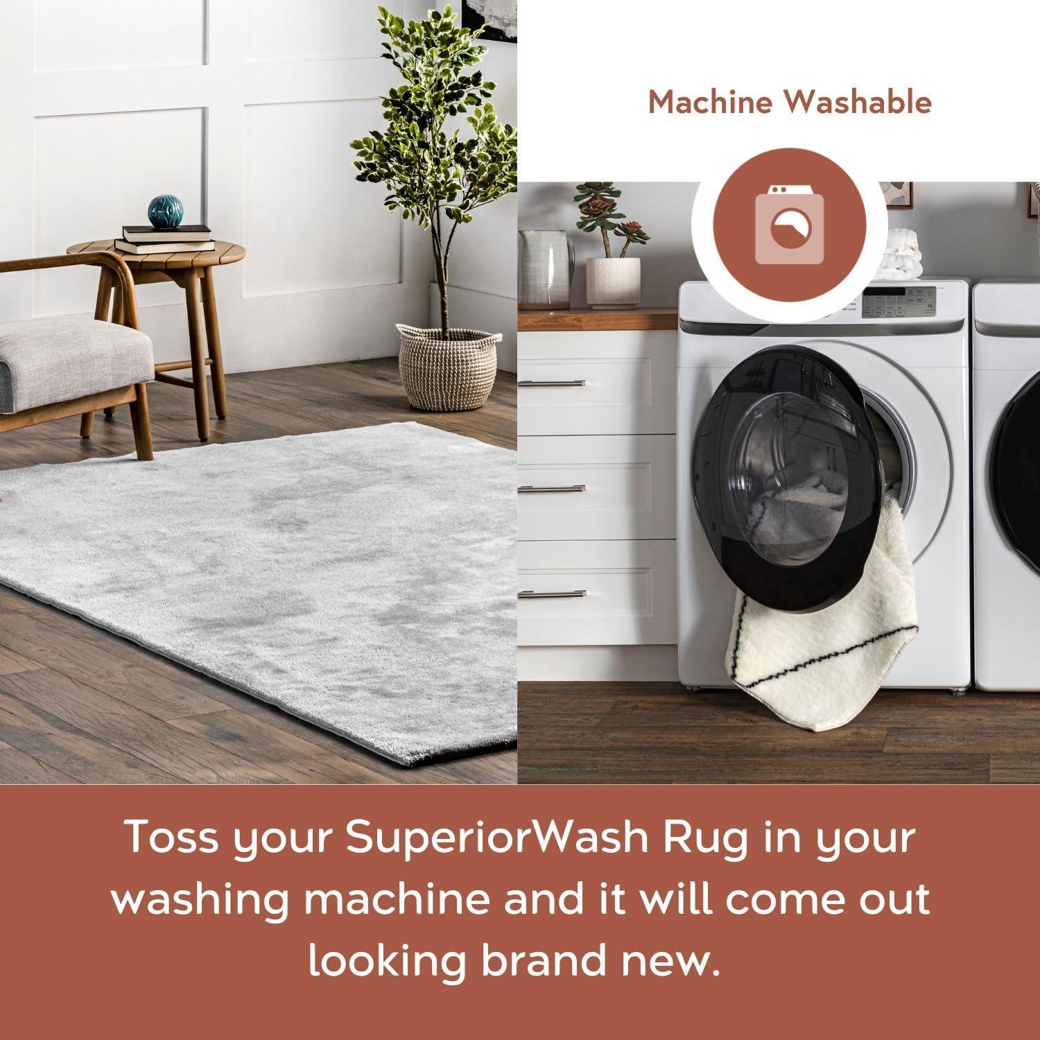 nuLOOM 2' x 3' Cozy Plush SuperiorWash Area Rug, Machine Washable, Non-Slip, Soft Fluffy Shag Carpet for Living Room Bedroom Nursery, Loni Light Grey