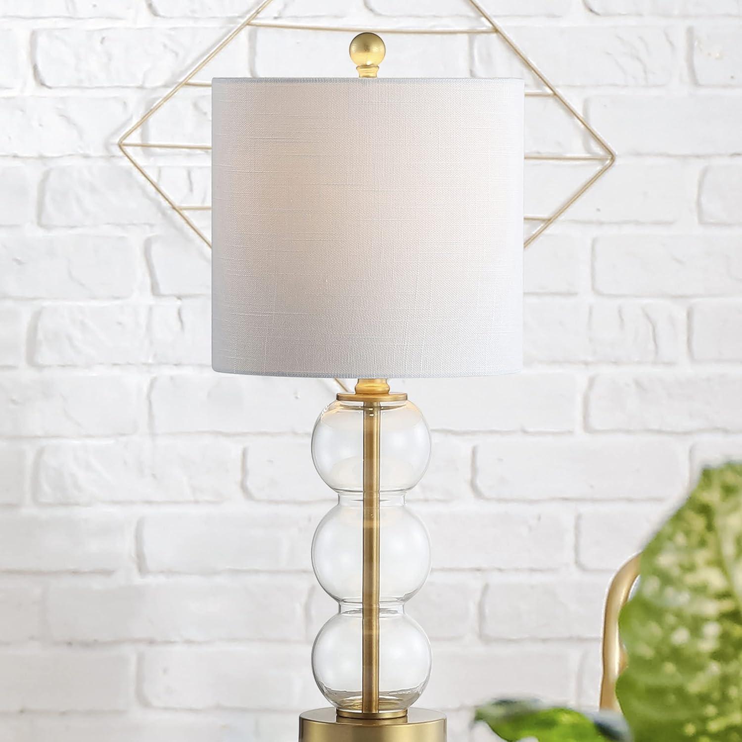 21" Brass Gold and White Glass Table Lamp