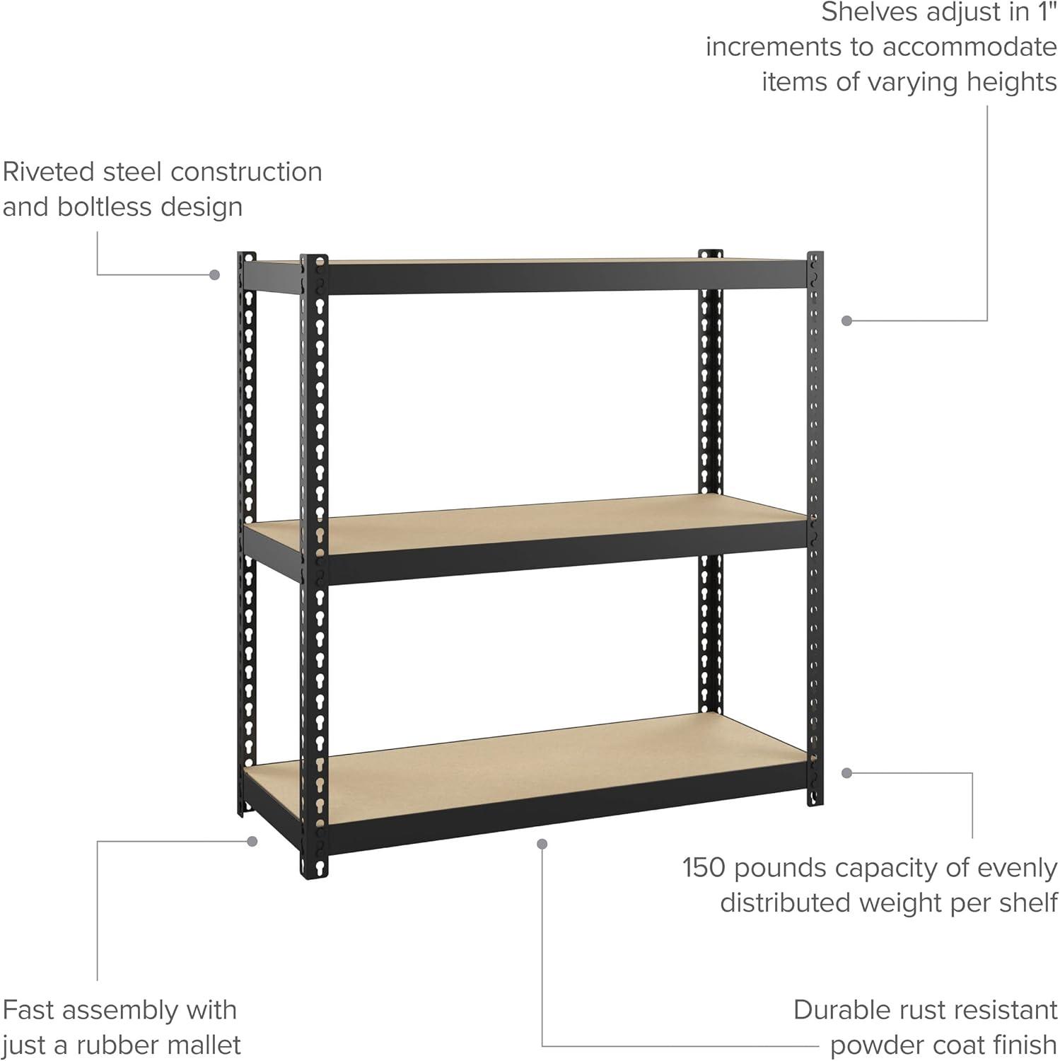 Space Solutions 1000 Riveted Metal Shelving 3-Shelf Unit 12D x 30W x 30H Black