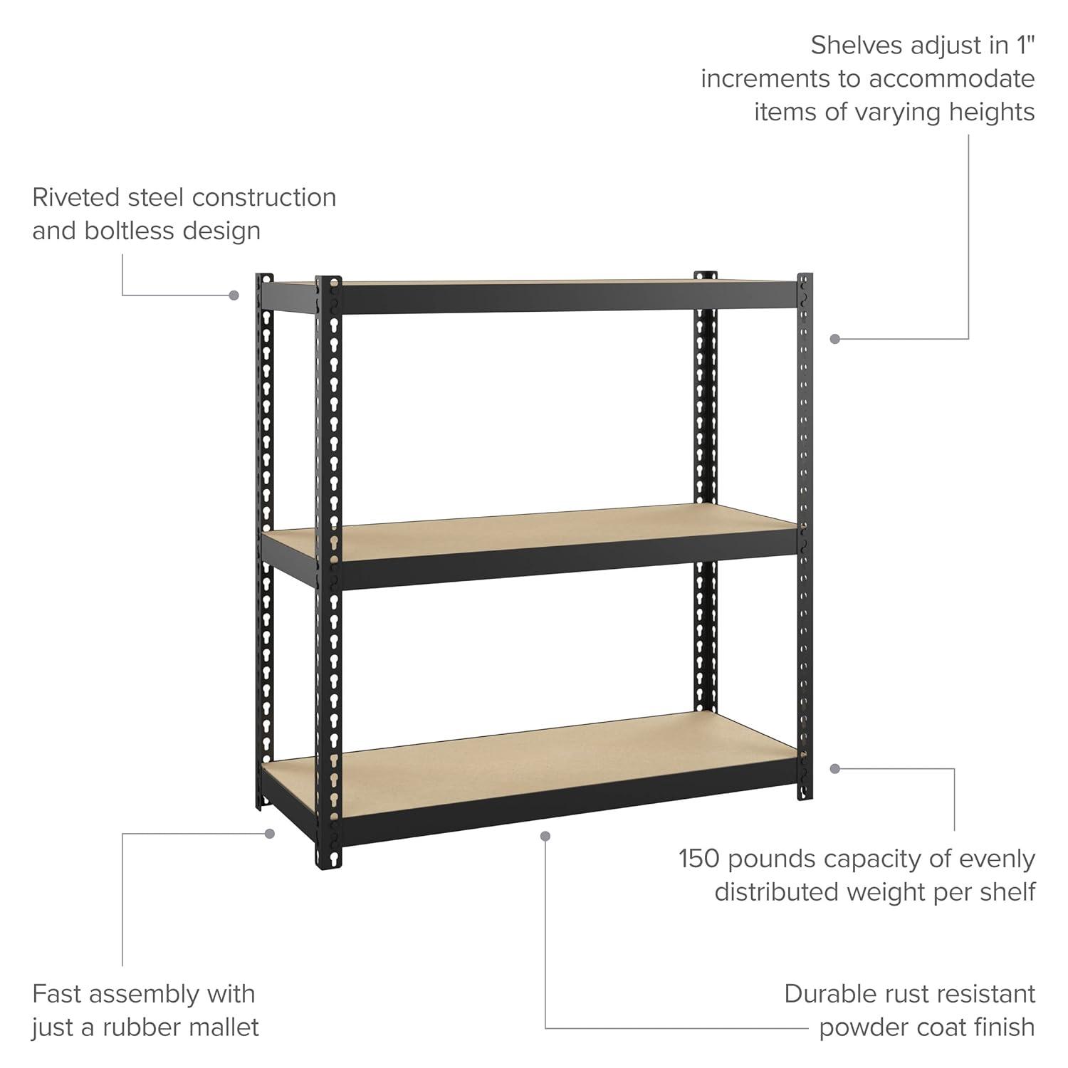 Black Riveted Steel 3-Shelf Garage Storage Unit