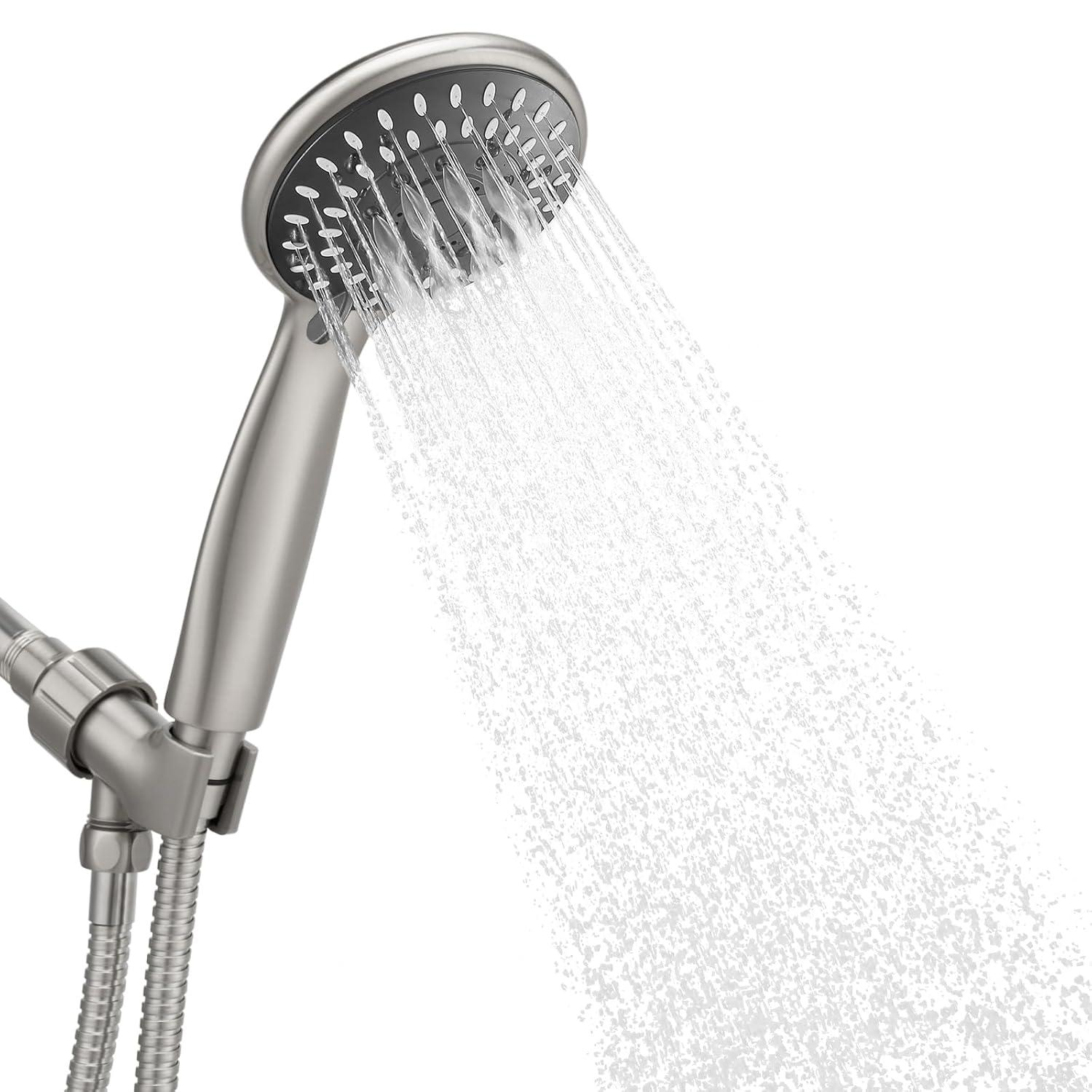 High Pressure Handheld Shower Head Briout 5-Settings Powerful Water Spray Shower Head against Low Pressure Water Flow with Stainless Hose and Adjustable Mount