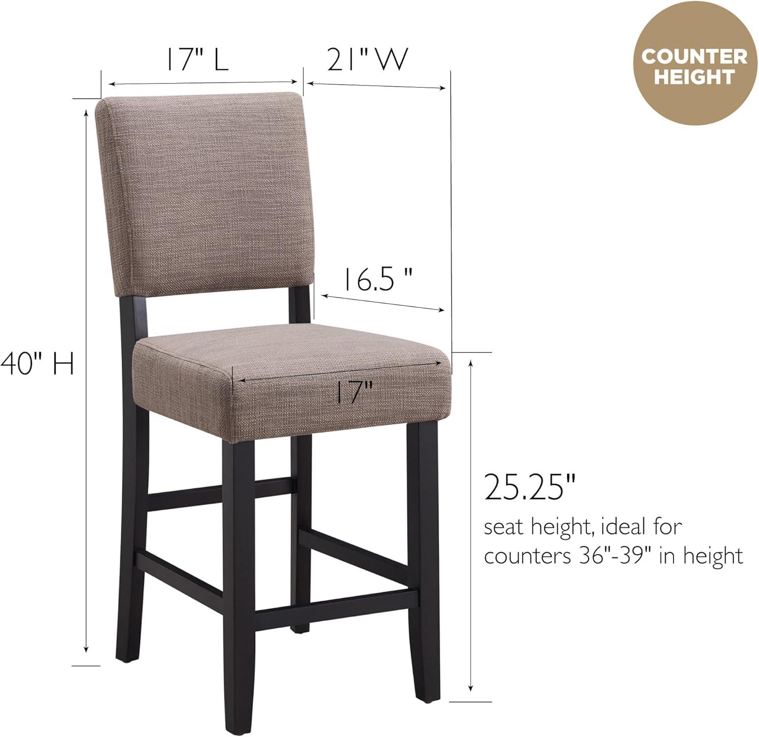 Leick Home Upholstered Back Counter Height Stool with Wood Base-Set of 2 Black and Gray Woven Fabric