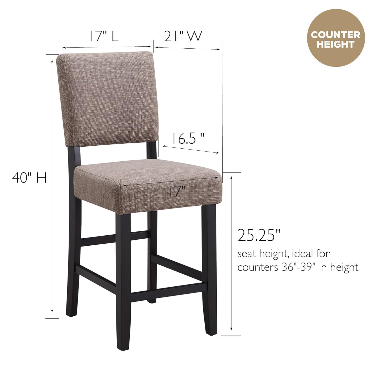 Leick Home Upholstered Back Counter Height Stool with Wood Base-Set of 2 Black and Gray Woven Fabric