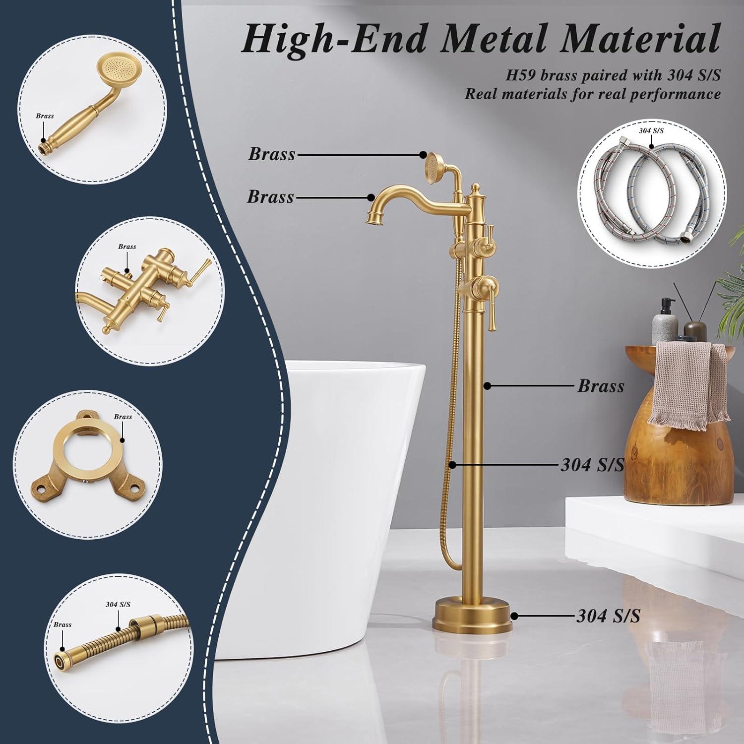 MOGFCT Waterfall Freestanding Bathtub Faucet Set Single Handle Floor Mount Tub Filler with Hand Shower ,Matte Black