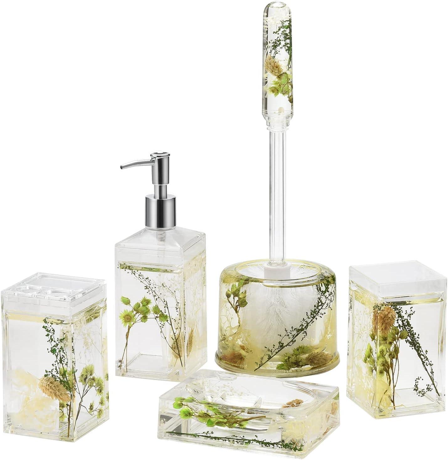 Green Plant Acrylic 5-Piece Bathroom Vanity Set