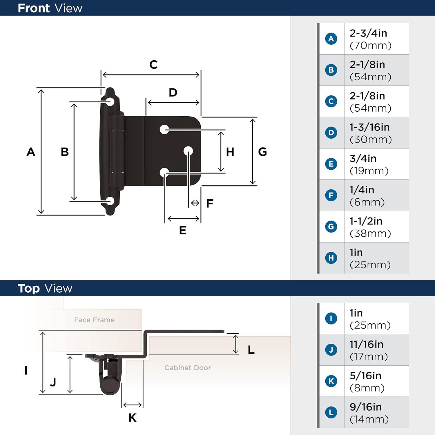 Oil Rubbed Bronze Self-Closing Cabinet Hinges, 2 Pack