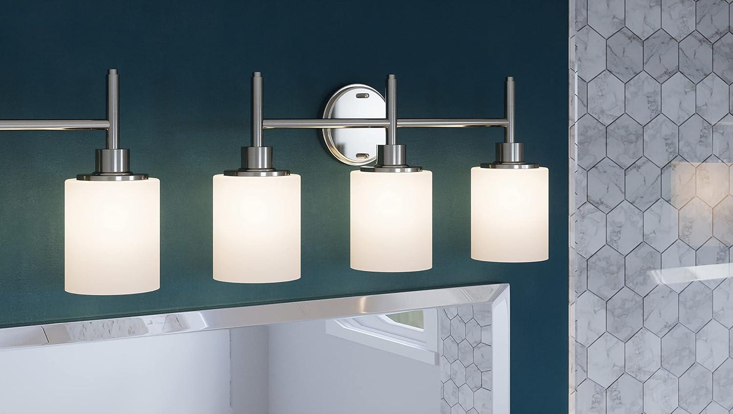 Aubrey Satin Nickel 3-Light Frosted Glass Vanity Light