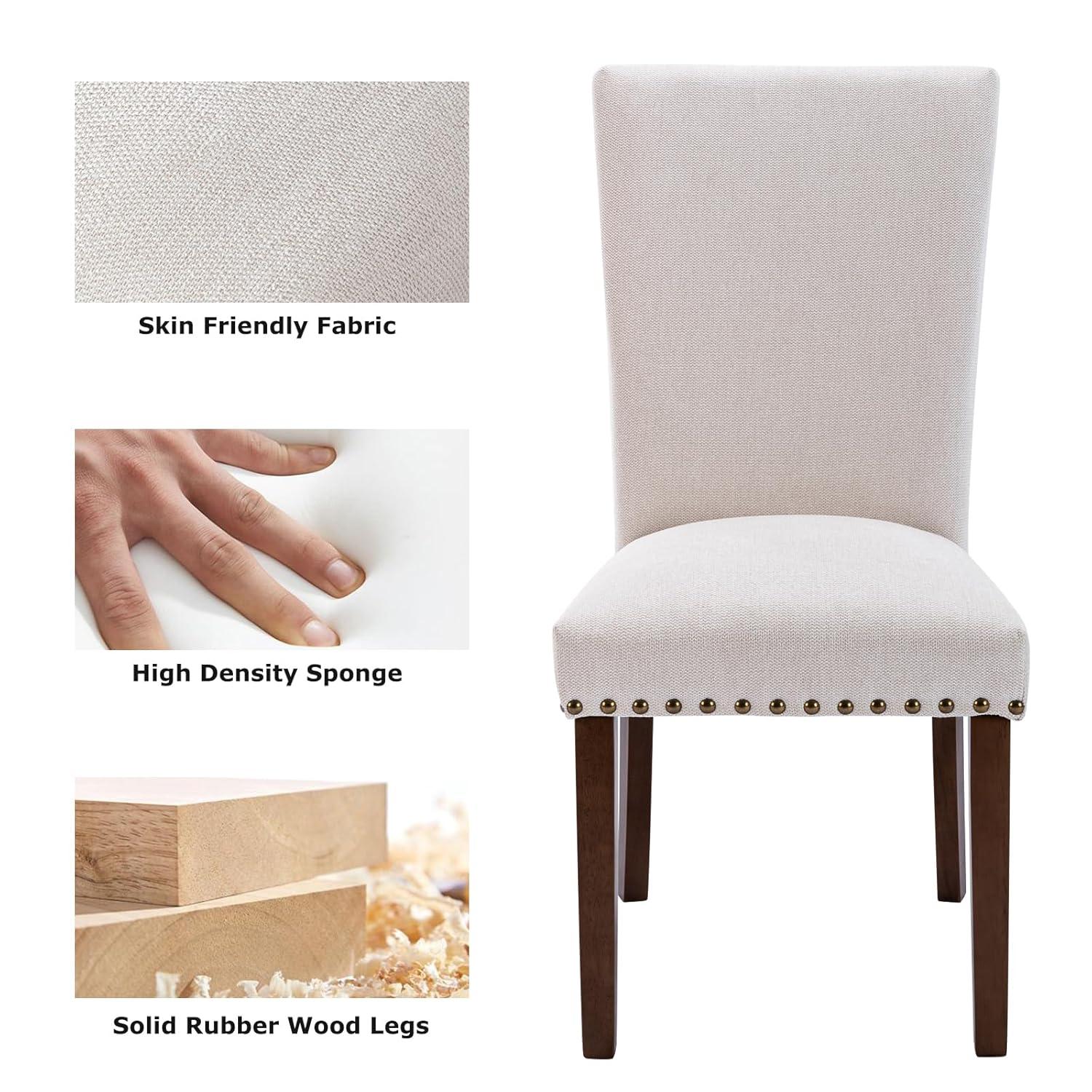 COLAMY Upholstered Parsons Dining Chairs Set of 4, Fabric Dining Room Kitchen Side Chair with Nailhead Trim and Wood Legs - Dark Grey