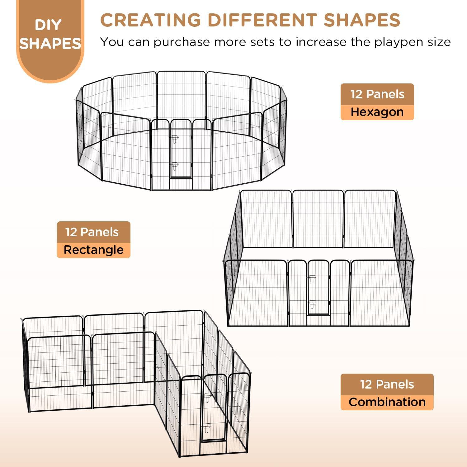 FDW Dog Playpen Indoor 12 Panels Dog Pen For Small And Medium Dogs, Exercise Pen Pet Dog Fence With Doors Pet Puppy Playpen For RV Camping Yard, Black
