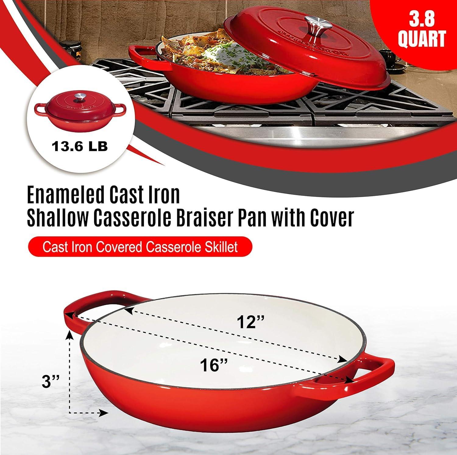 Bruntmor 121oz Qt - Enameled Cast Iron Dutch Oven With Handles and Lid | Cast Iron Skillet with Non-Stick Coating, Marine Blue