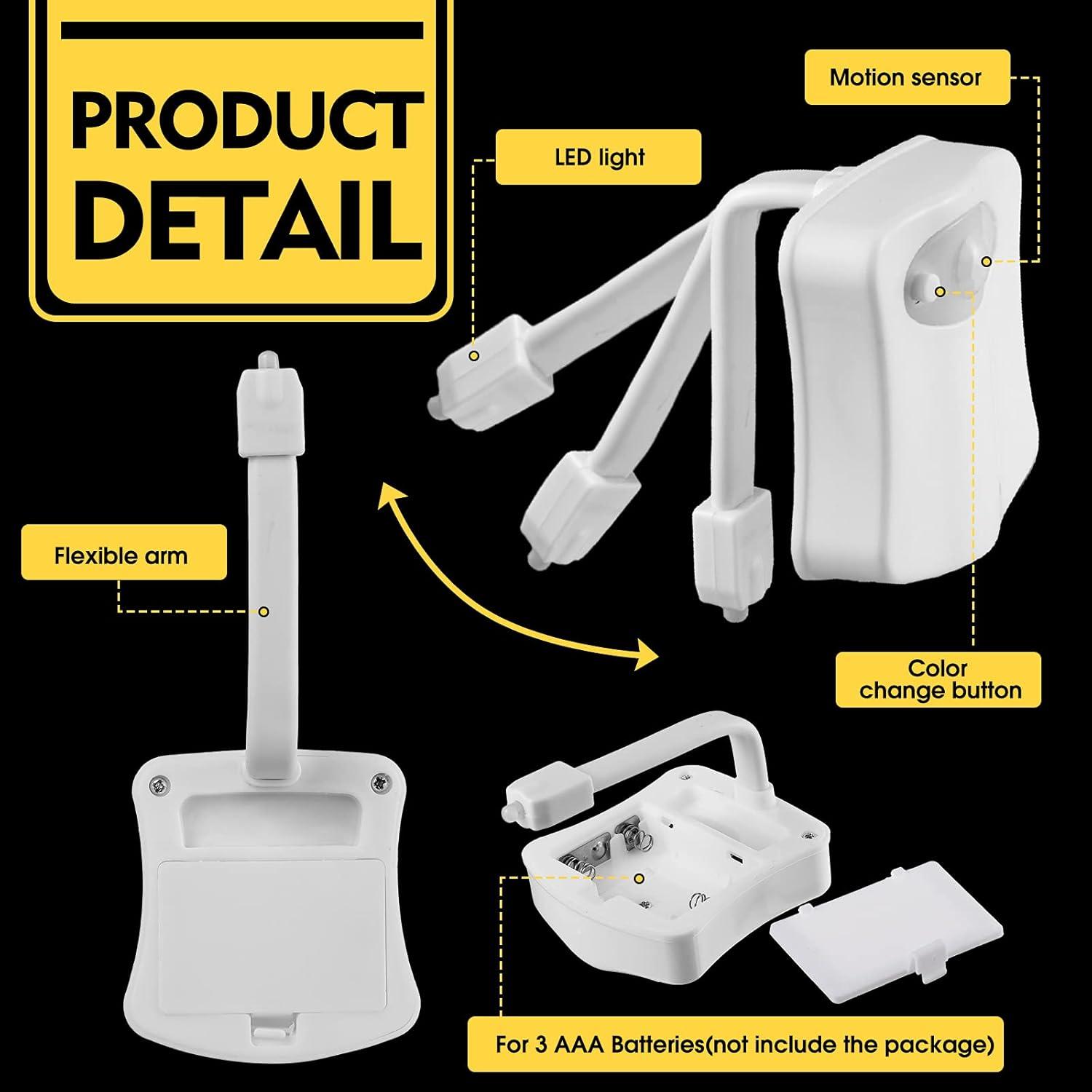 Honoson 6 Pieces Toilet Night Light Motion Activated Sensor Lamp 16 Colors Changing LED Inside Toilet Bowl, LED Light for Washroom Bathroom, Battery Not Included