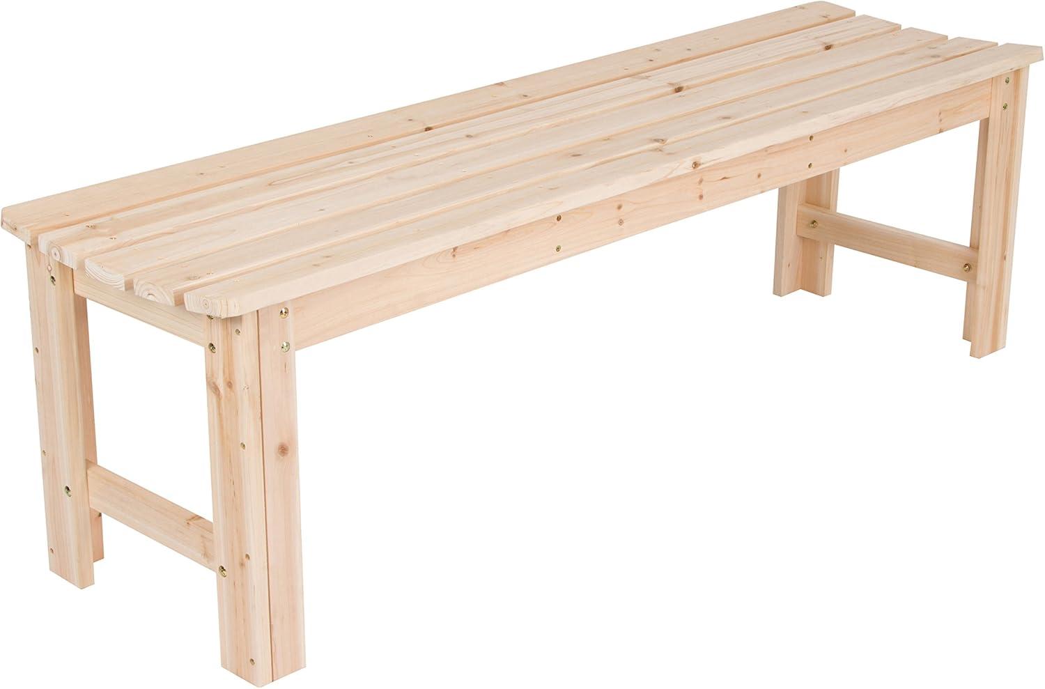 Shine Company 5 Foot Backless Yellow Cedar Bench for Garden and Patio, Natural