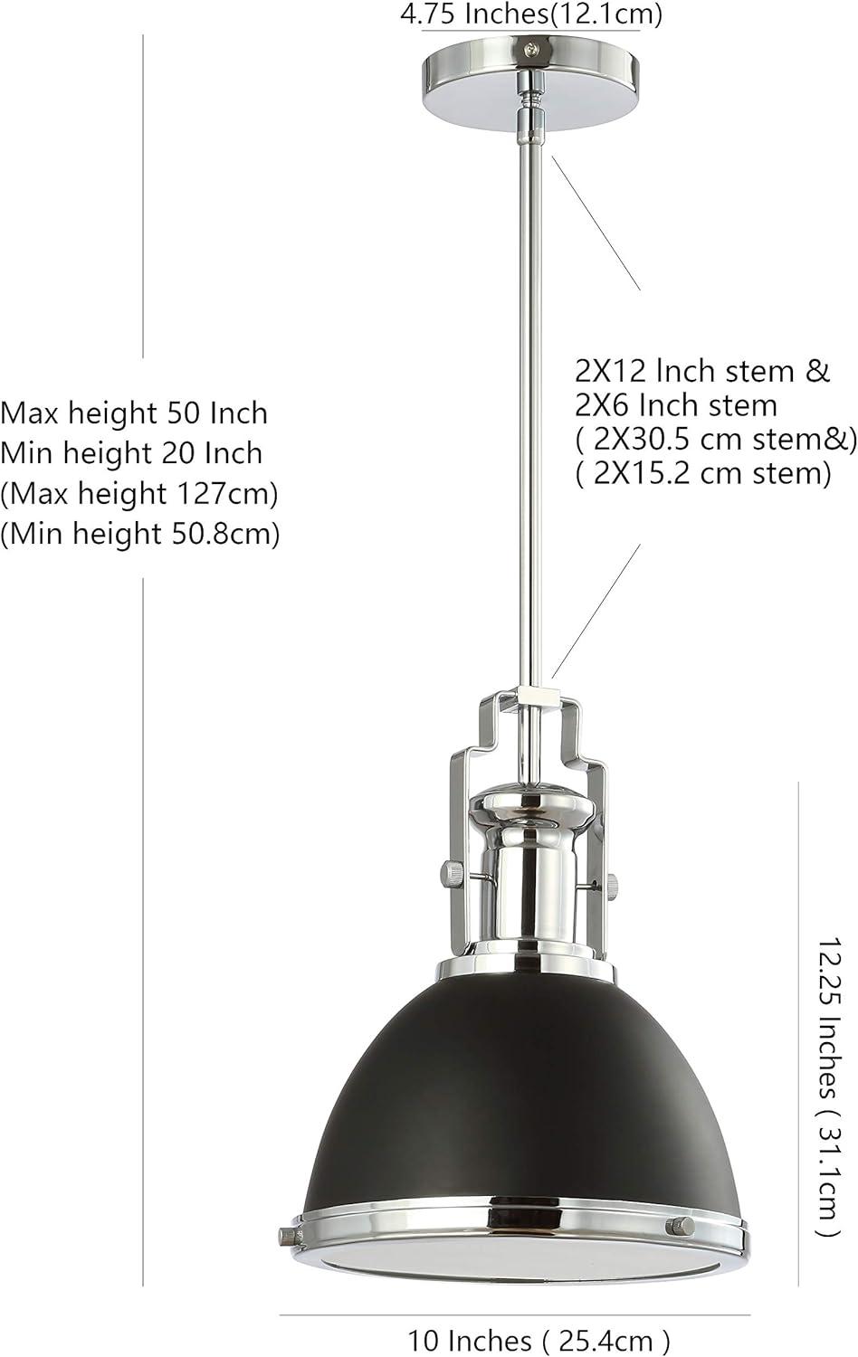 Homer 10" 1-Light Modern Industrial Iron LED Dome Pendant, Black/Chrome