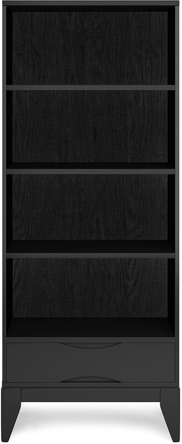 Simpli Home Harper 24"W Solid Hardwood 4 Shelf Mid-Century Modern Bookcase with Drawer and Adjustable Shelves