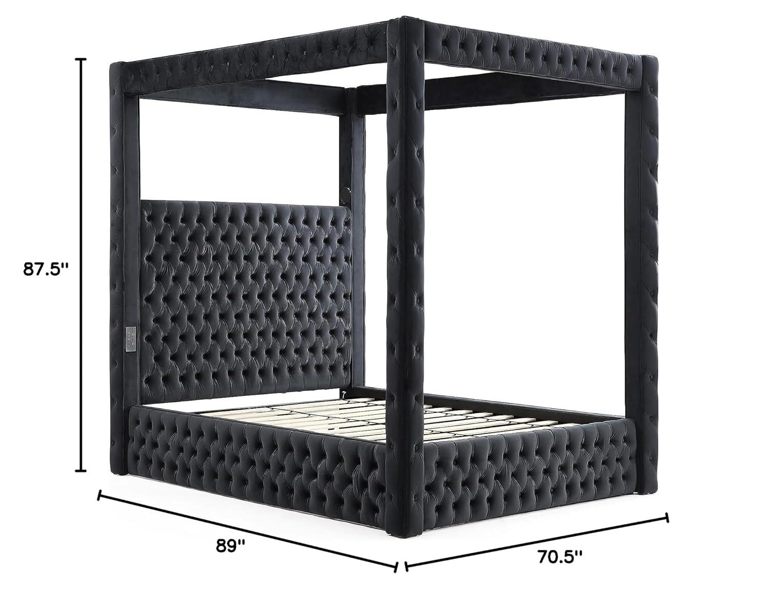 Woodpeckers Furniture and Mattress Luxurious Velvet Canopy Dream Bed with Speaker & USB Connection