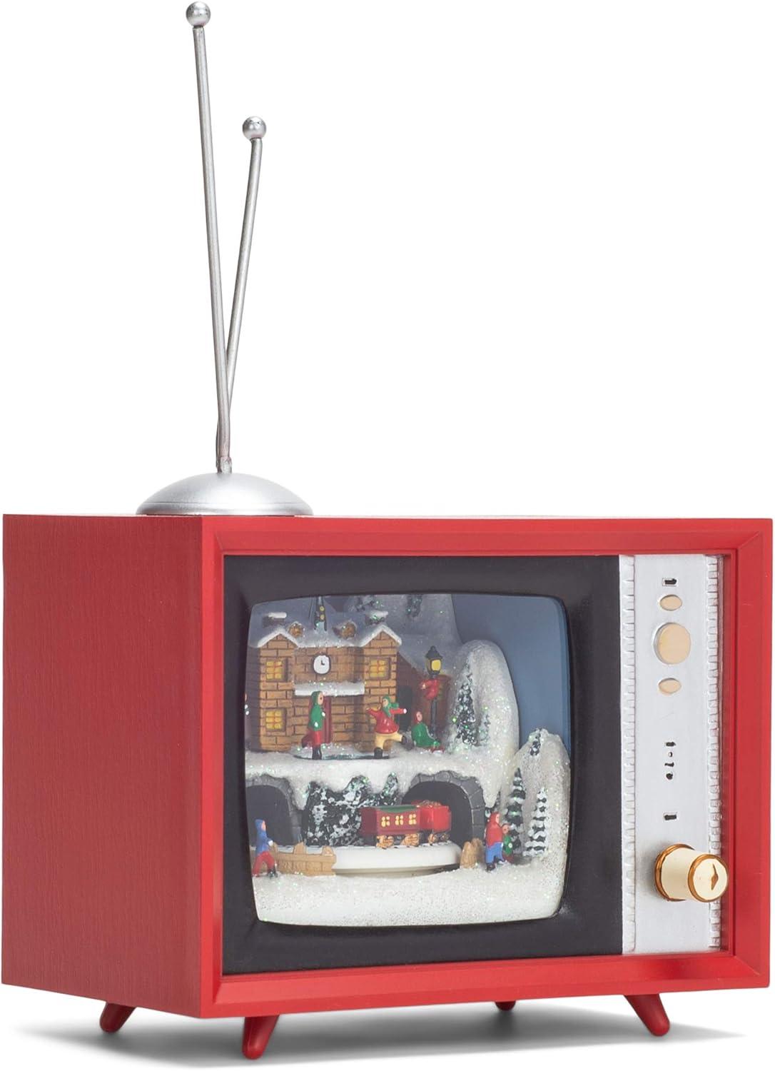 Roman 133501 Led TV North Pole Musical Box Figurine, 5.25 inch, Multicolor