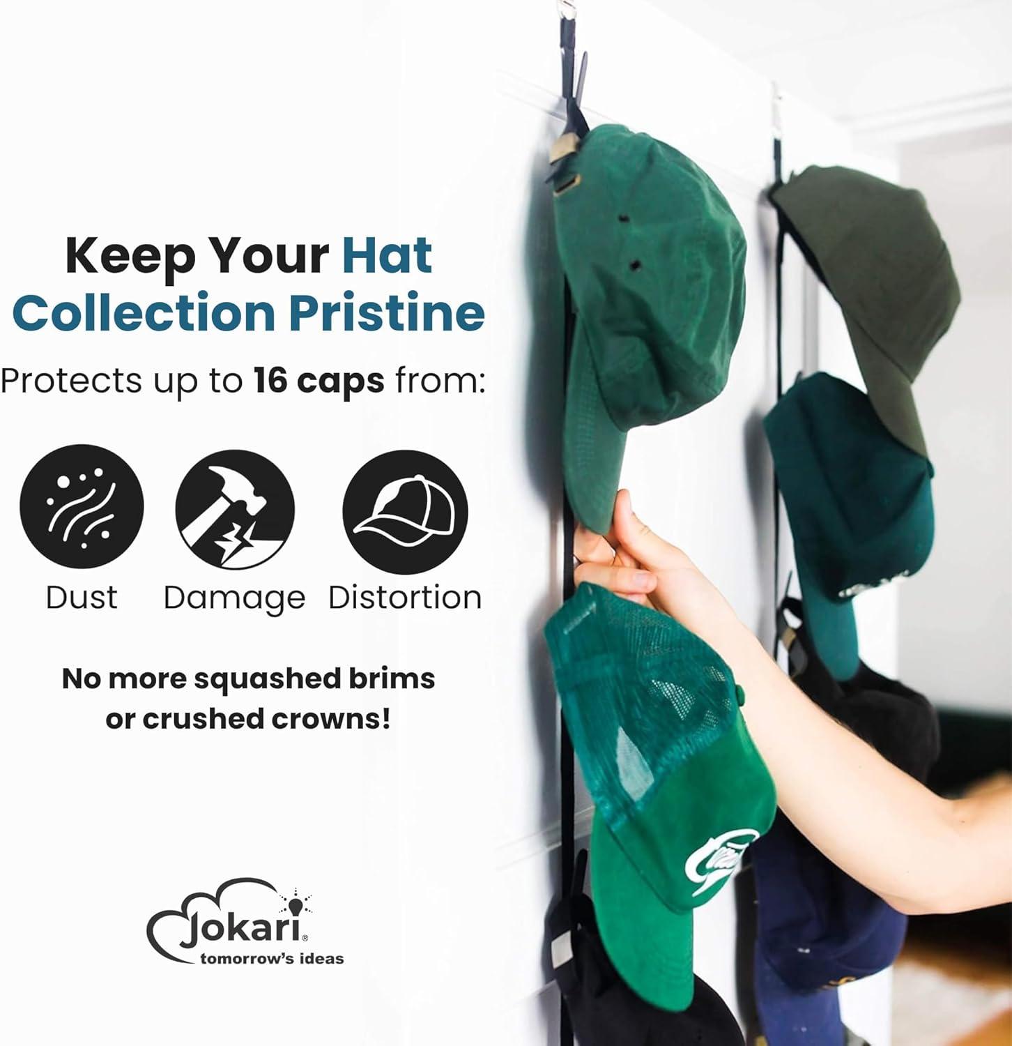 Jokari 16 Hook Cap Rack Over the Closet Door for Baseball Caps and Accessories, 2 Pack
