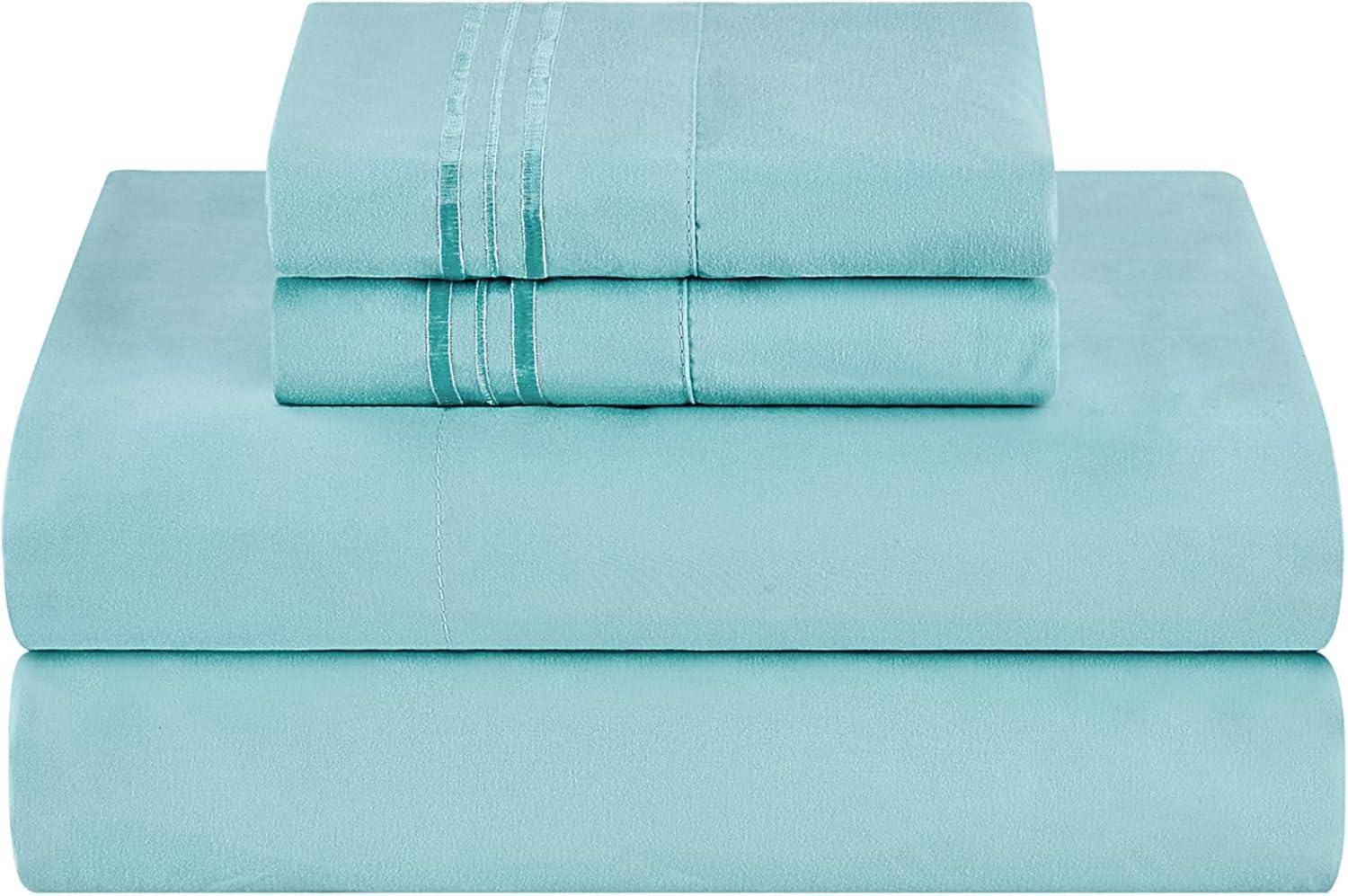 Bare Home Premium 1800 Collection 4-Piece Bed Sheet Set, Queen, Aqua