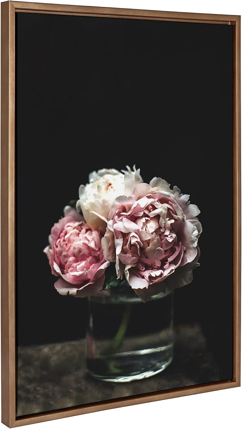 Kate and Laurel Sylvie Peony Framed Canvas by Alicia Abla, 23x33, Gold