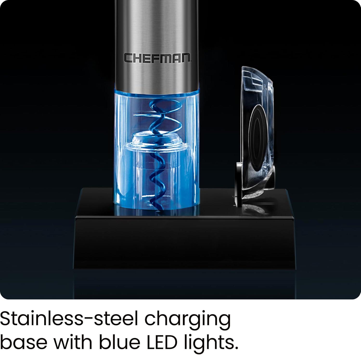 Chefman Electric Wine Opener w/ Foil Cutter, Rechargeable Battery - Stainless Steel, New