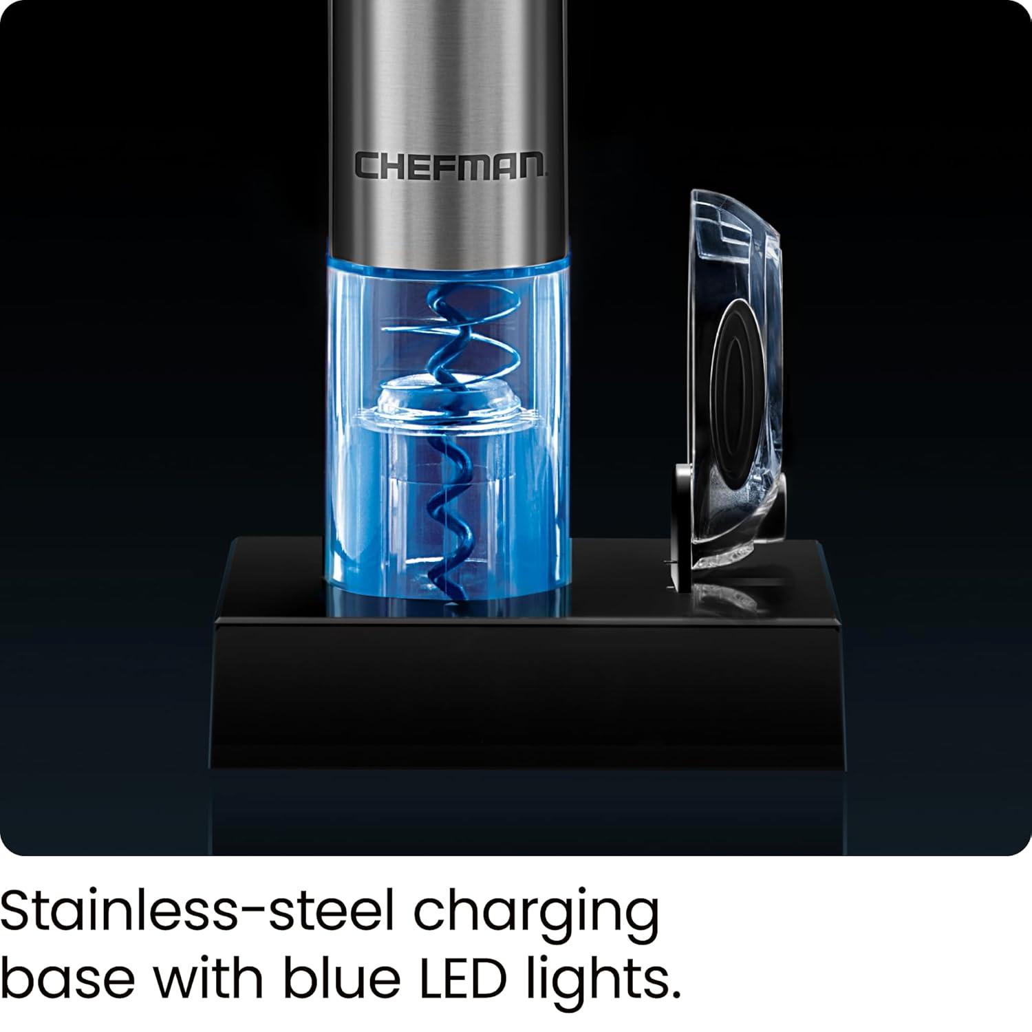 Chefman Electric Wine Opener w/ Foil Cutter, Rechargeable Battery - Stainless Steel, New