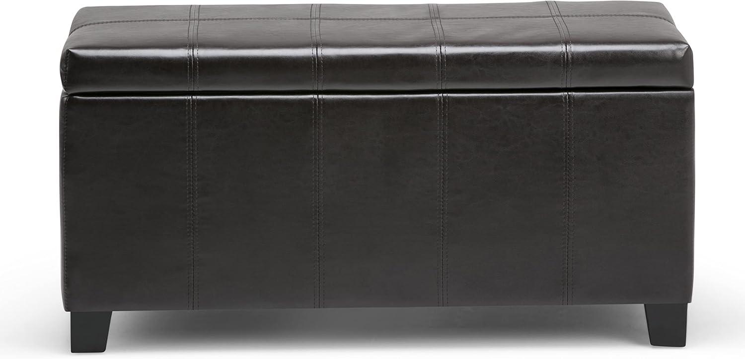 Simpli Home Dover Faux Leather Storage Bench in Tanners Brown