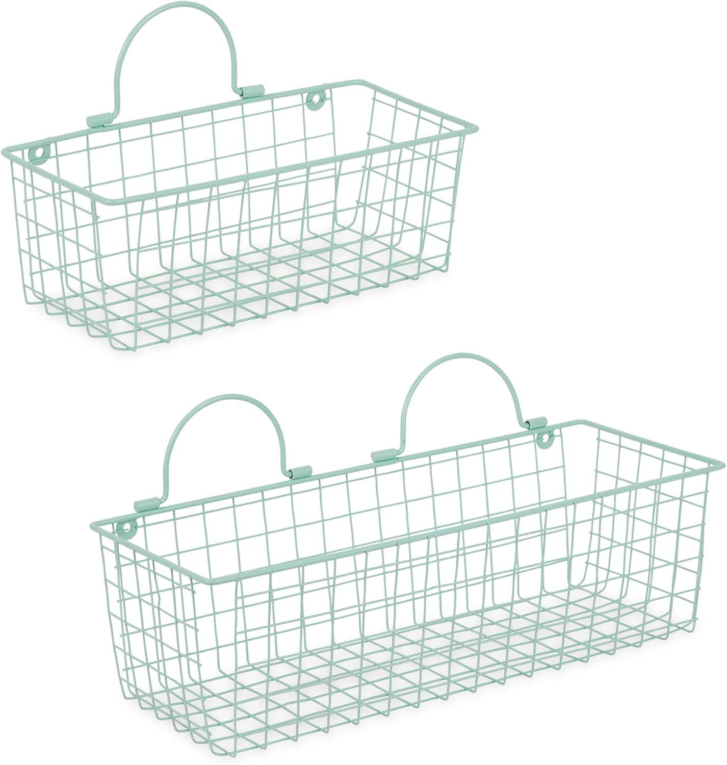Asst Aqua Wire Wall Basket Set/2