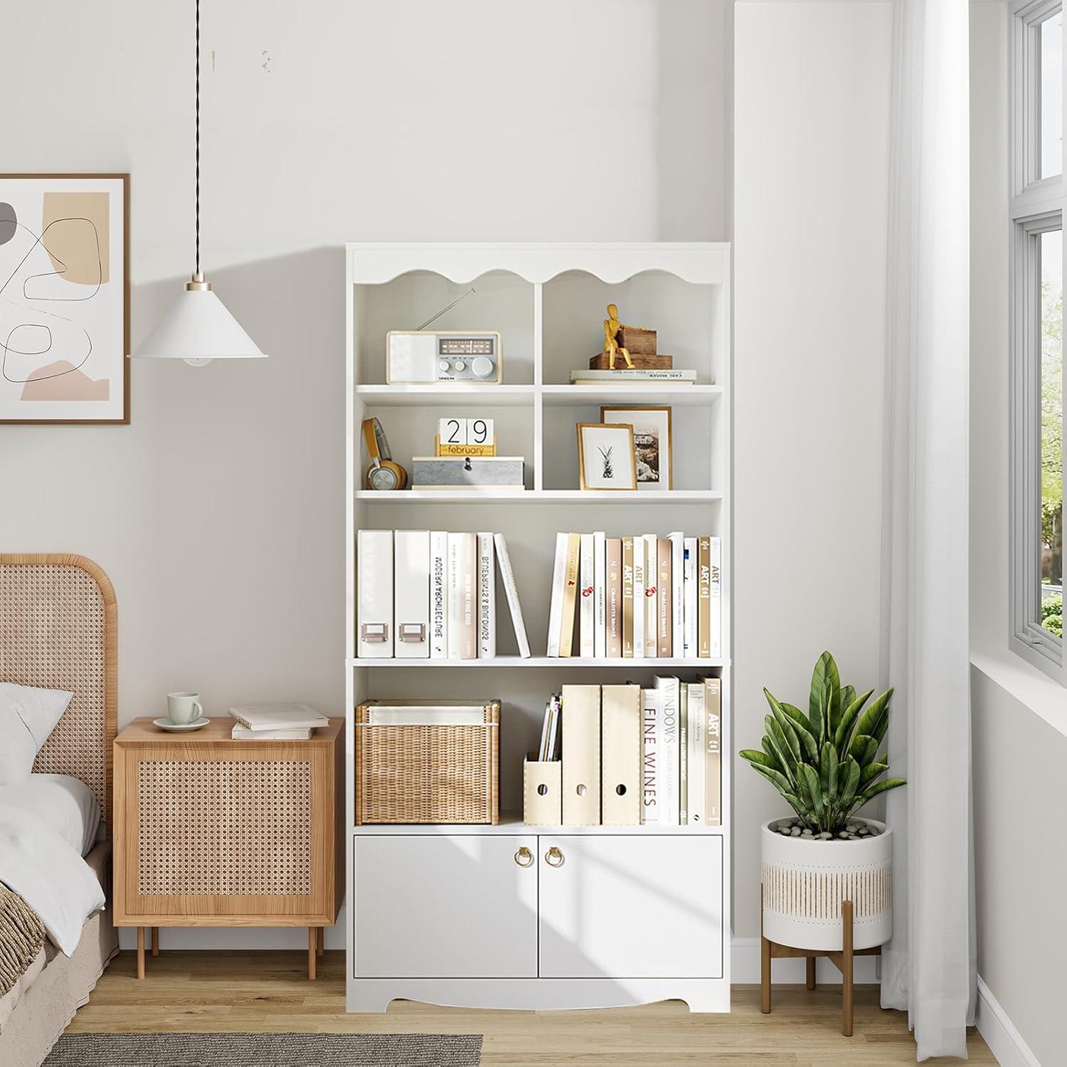 TROPOW 63 Inches Tall Storage Cabinet,5-Tier Bookcase,Wooden Bookshelf Storage Organizer,Freestanding Display Storage Cabinet,Bookcase and Bookshelf for Home Office, Living Room,Bedroom,White