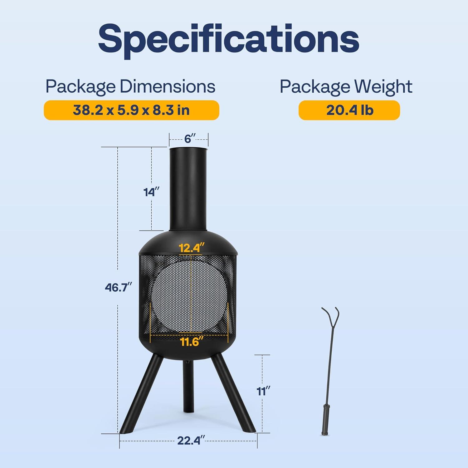 Black Cold-Rolled Steel 46-Inch Outdoor Chiminea