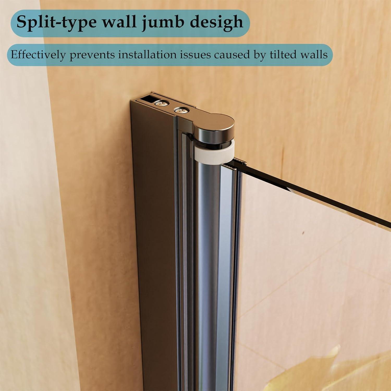 31"W x 55"H Frameless Folding Pivot Shower Tub Door Reversible Installation