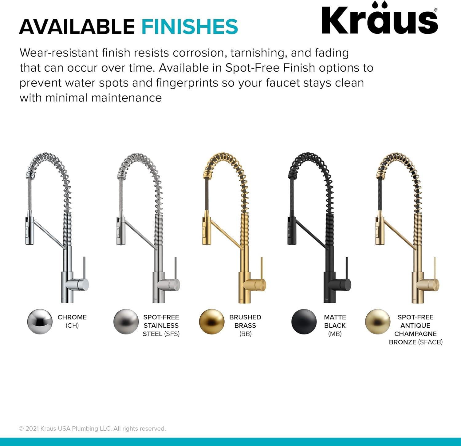 KRAUS Oletto Commercial Style Single Handle Pull Down Kitchen Faucet with QuickDock Top Mount Installation Assembly in Brushed Brass