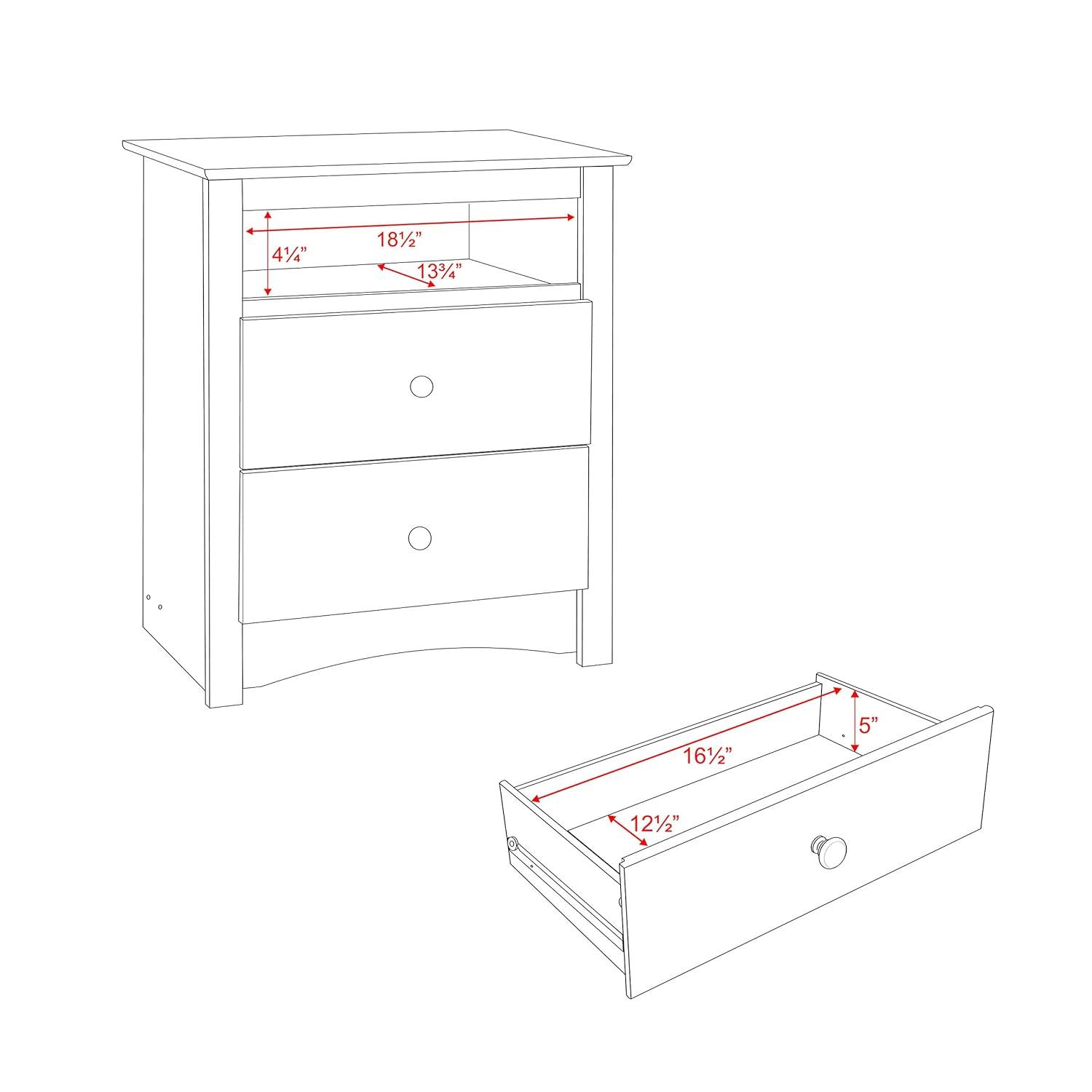Prepac Tall 2 Drawer Nightstand with Open Shelf White: Laminated, Metal Glides, CARB Certified, 5 Year Warranty