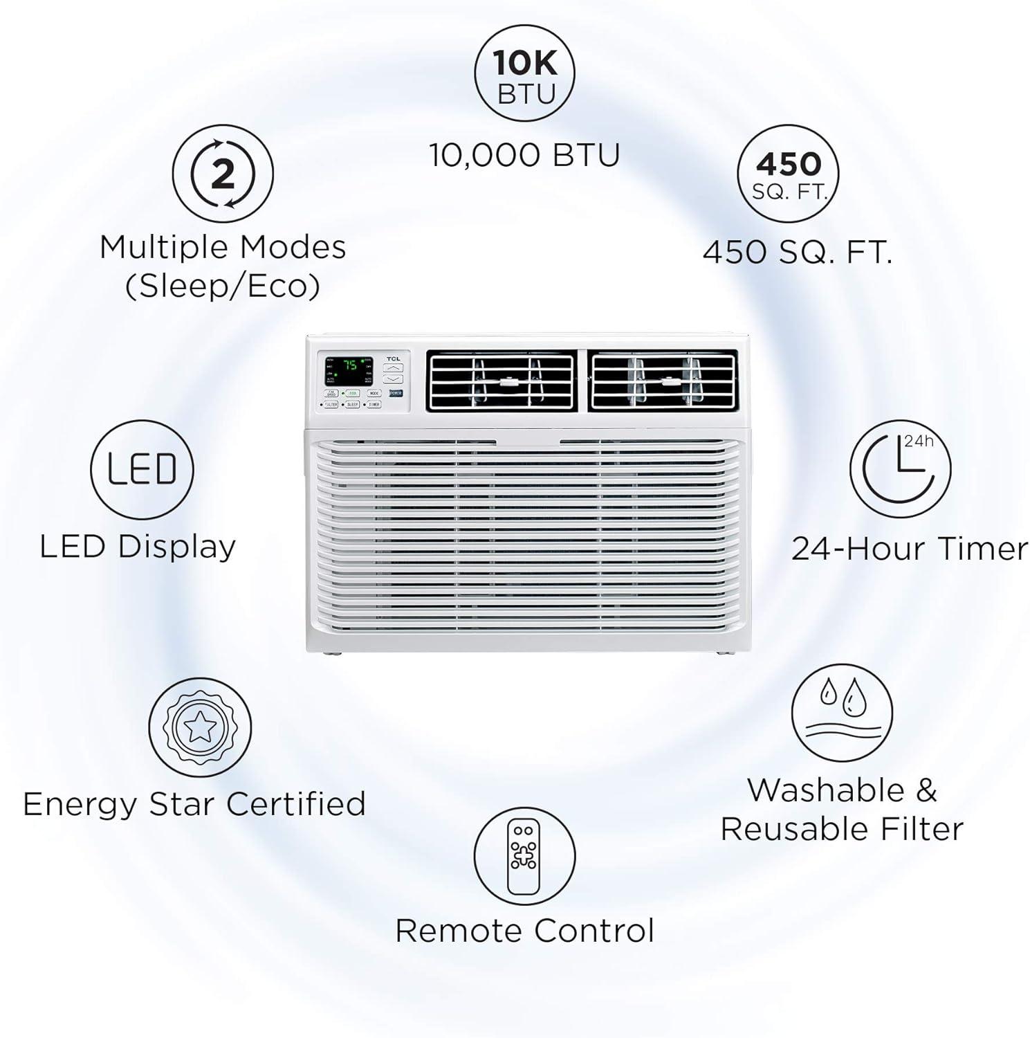 TCL 10,000 BTU 3 Speed Cooling Window Air Conditioner, White, 10W3E1-A