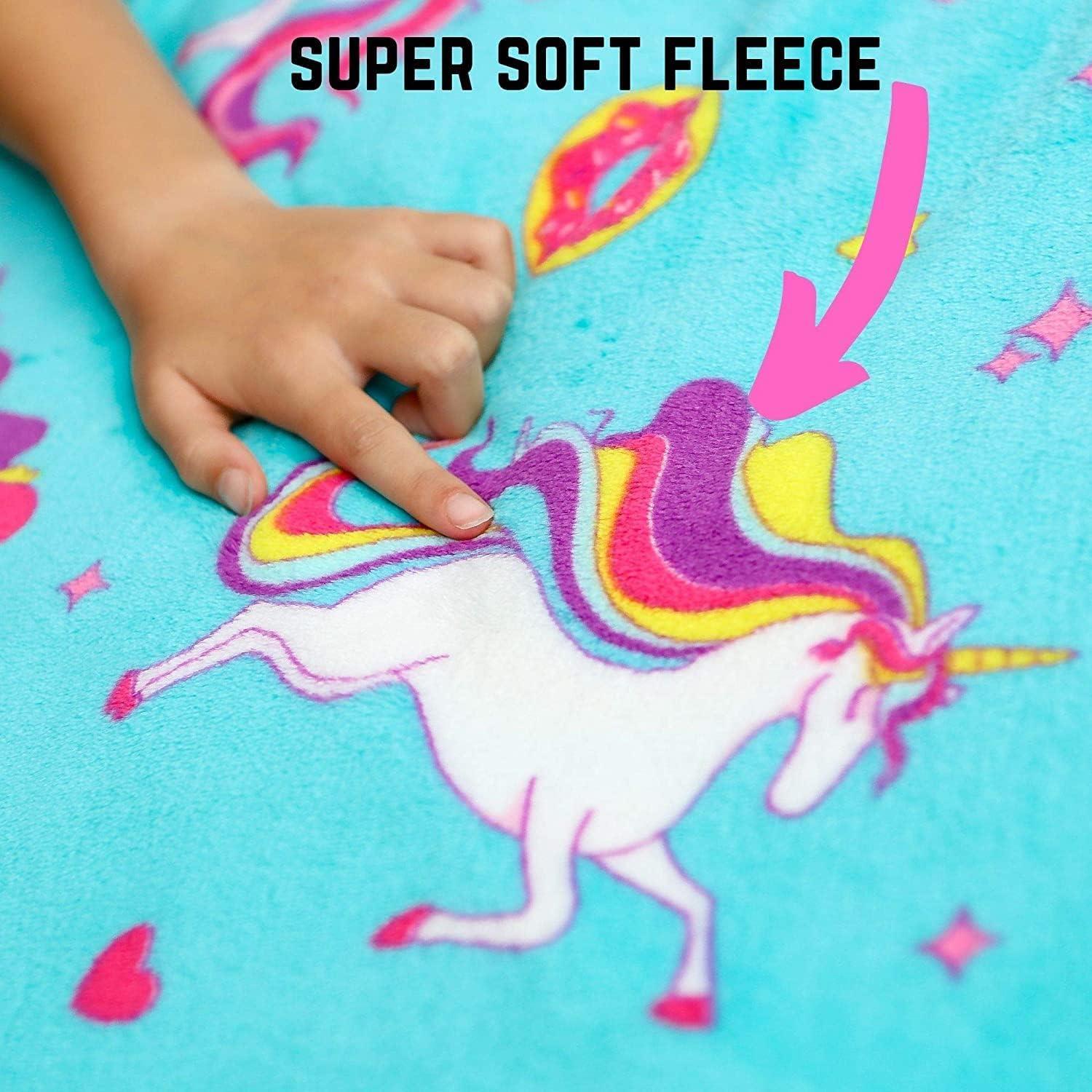 GirlZone Unicorn Fleece Blankets for Girls, Large Fluffy Blankets for Teen Girls with Cute Unicorn and Mermaid Designs