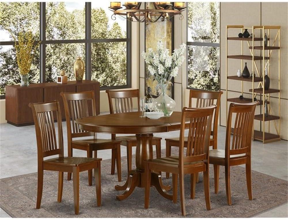 Saddle Brown Oval Dining Table Set with 6 Chairs