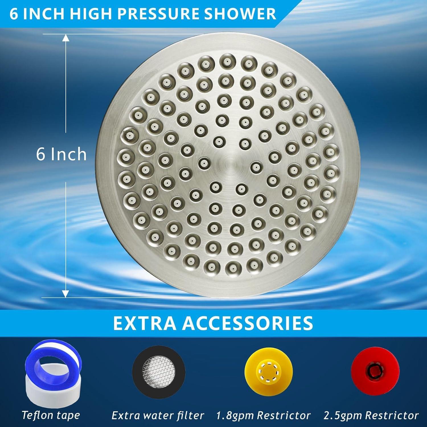 Brushed Nickel High Pressure Rain Shower Head with Arm