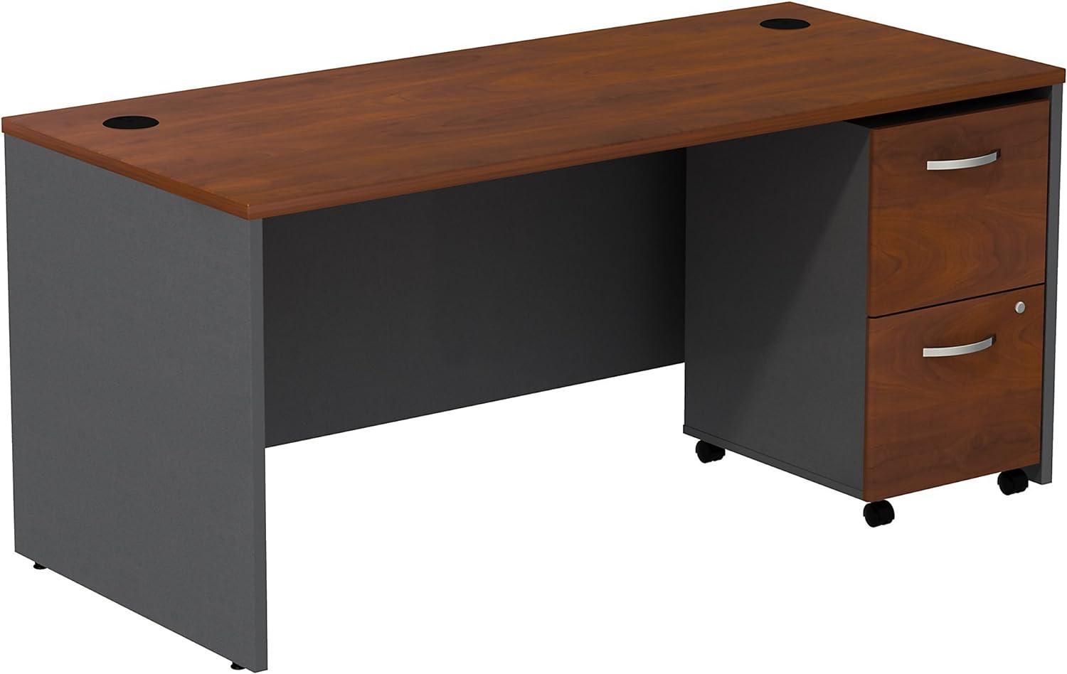 Hansen Cherry and Graphite Gray 66W Office Desk with Mobile Pedestal