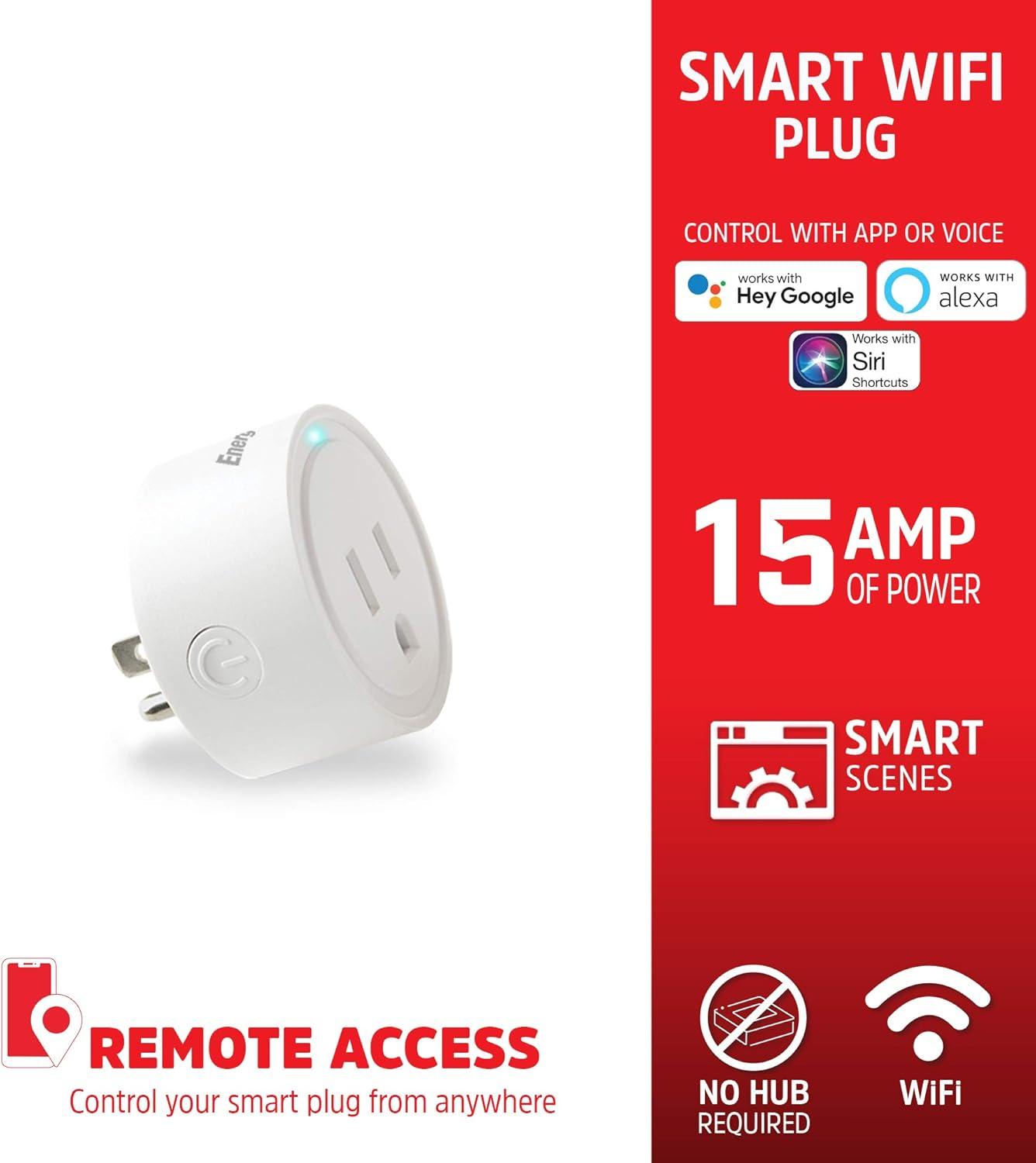 Energizer Smart Wi-Fi 15 Amp Wall Outlet Plug, Voice Control, Remote Access, Mobile App