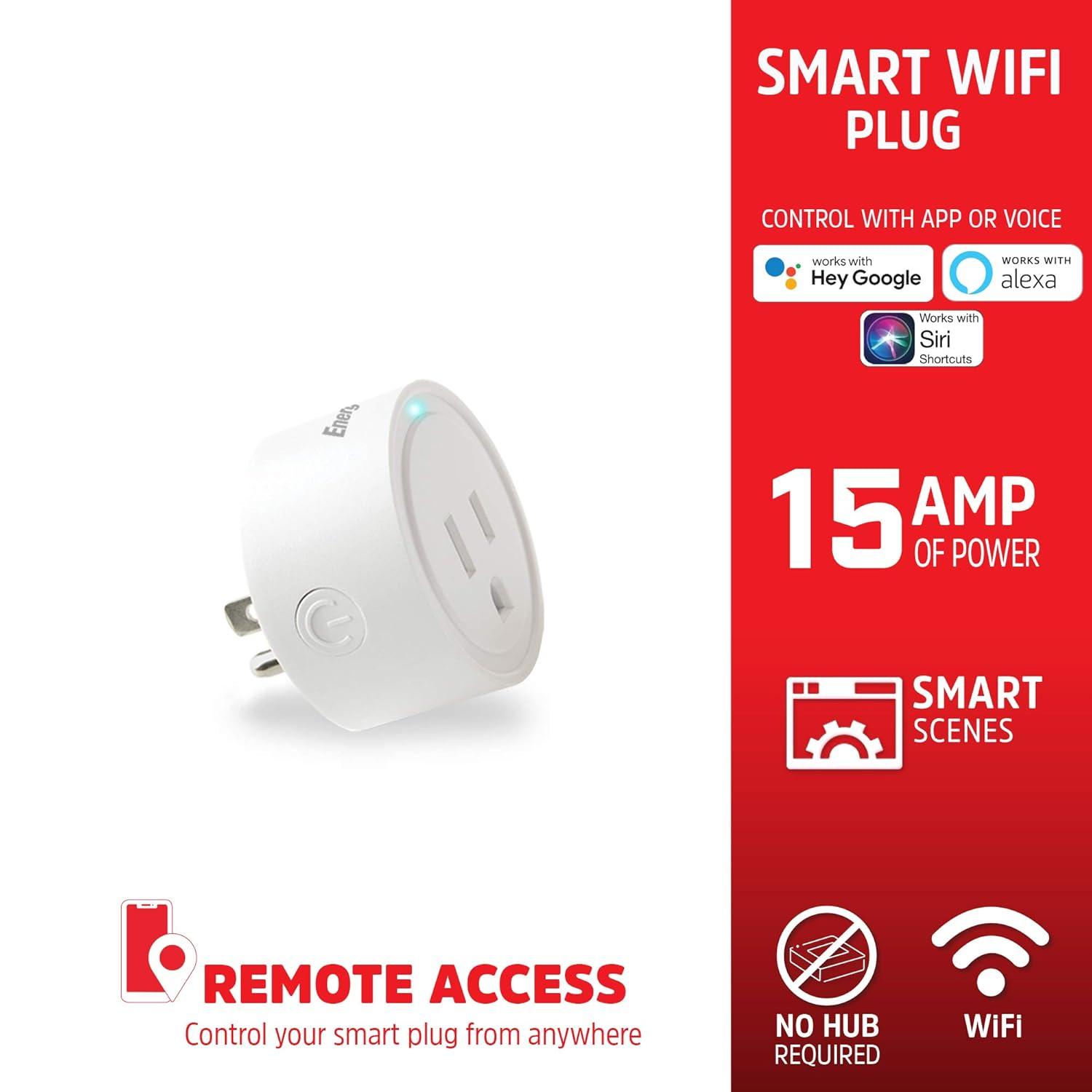 Energizer Smart Wi-Fi 15 Amp Wall Outlet Plug, Voice Control, Remote Access, Mobile App
