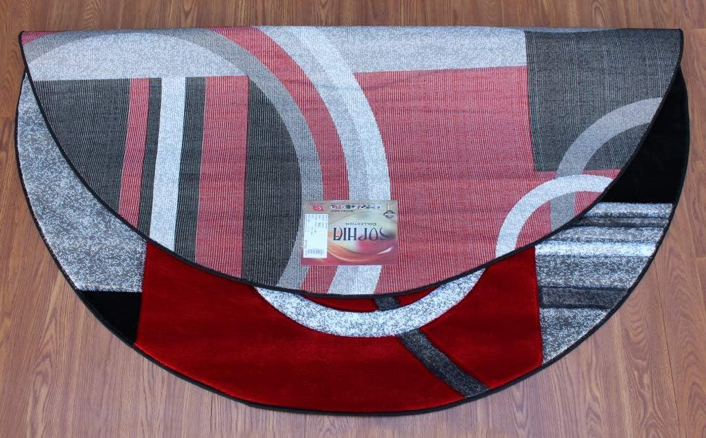 Masada Rugs Sophia Collection Hand Carved Round Area Rug Modern Contemporary Red Grey Black (8 Feet X 8 Feet) Round