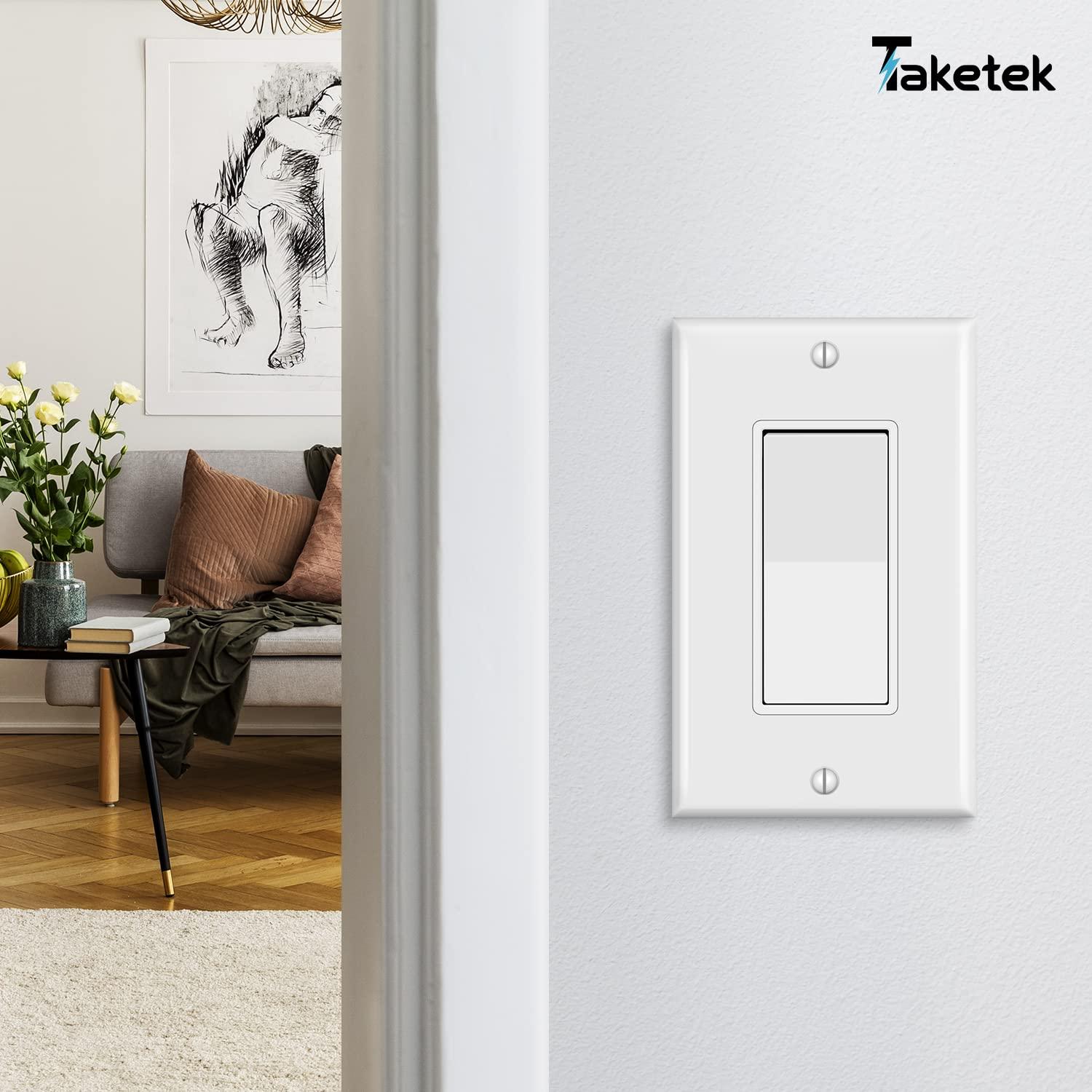 Decorator Switch with Wall Plate, Single Pole Rocker Light Switch, Grounding Screw, Residential Grade, 15A 120V/277V, UL Listed, YX-S001-10PACK, White (10 Pack)