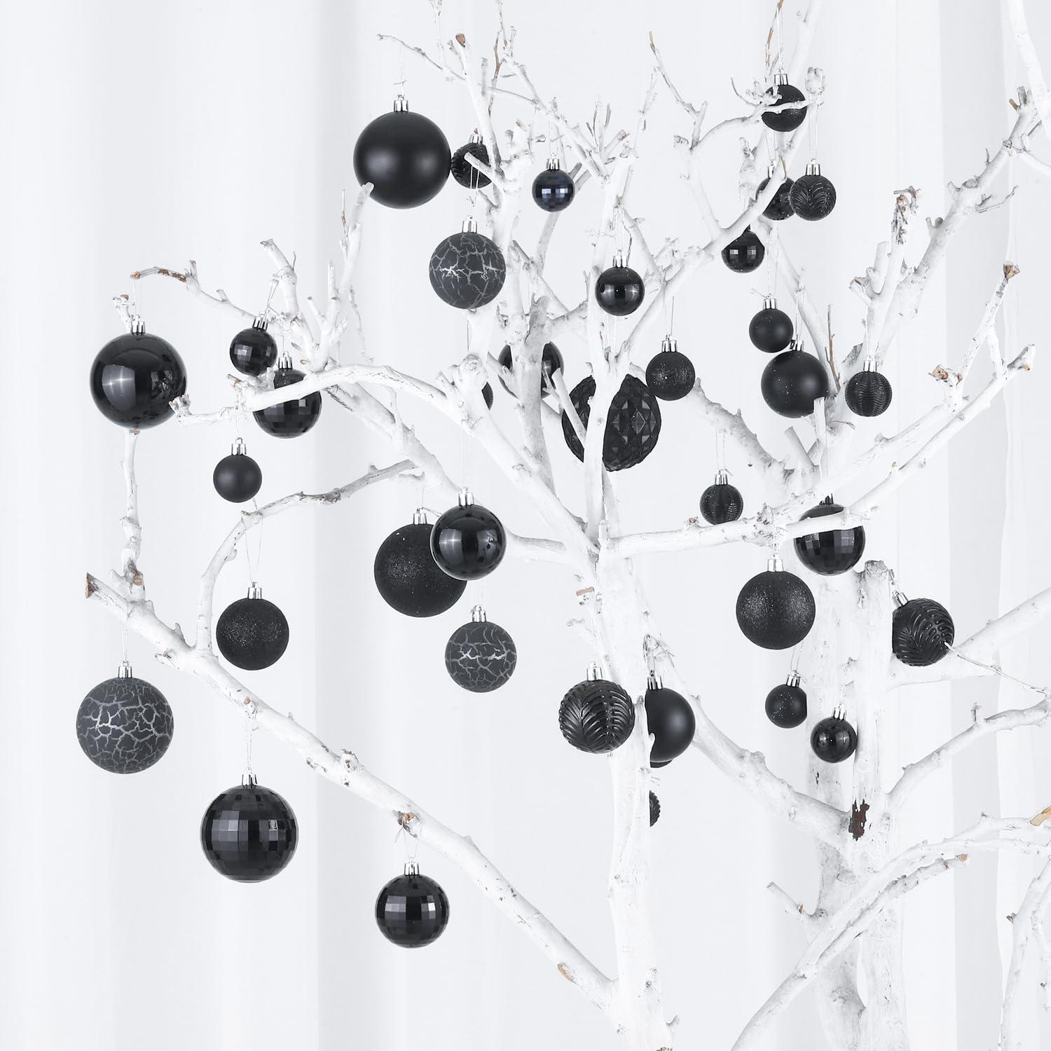 AMIBZ 36-Piece Shatterproof Black,Christmas Balls Set With Hanging Loops For Christmas Tree Decorations